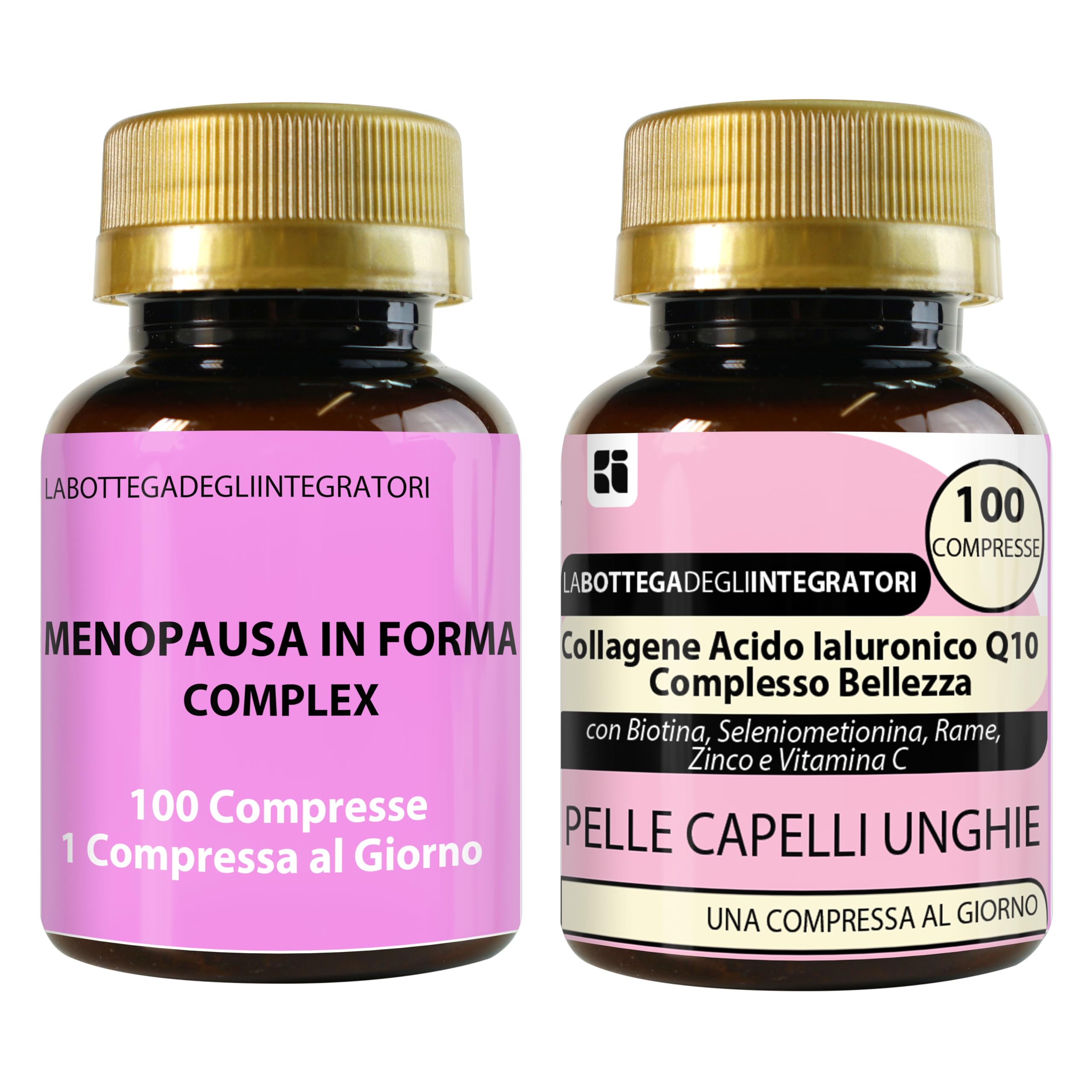 Set di Integratori Menopausa 100 Compresse e Collagene Complex 100 Compresse | Kudzu e Trifoglio Rosso Ricchi in Isoflavoni | Metabolismo, Peso, Rilassamento, Vampate |Bellezza