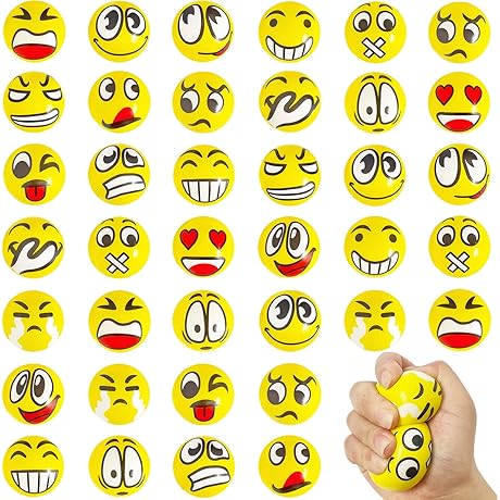 40Pcs Emoj Face Stress Balls, 2" Stress Relief Balls, Foam Balls for Kids, Party Favors