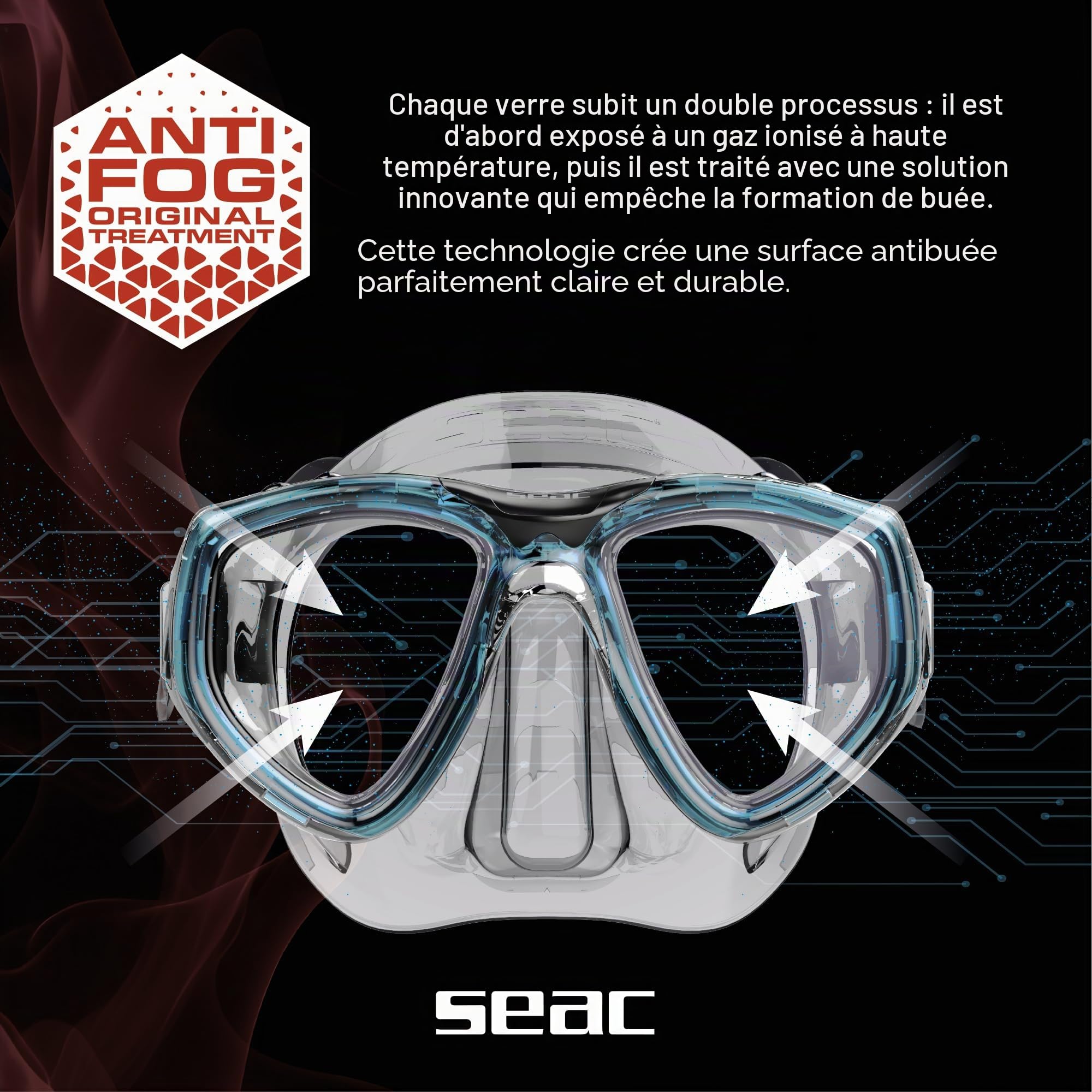 SEAC Clear – Masque de Plongée Bi-Verre en Silicone | Masque Antifog Low Volume pour Plongée et Snorkeling