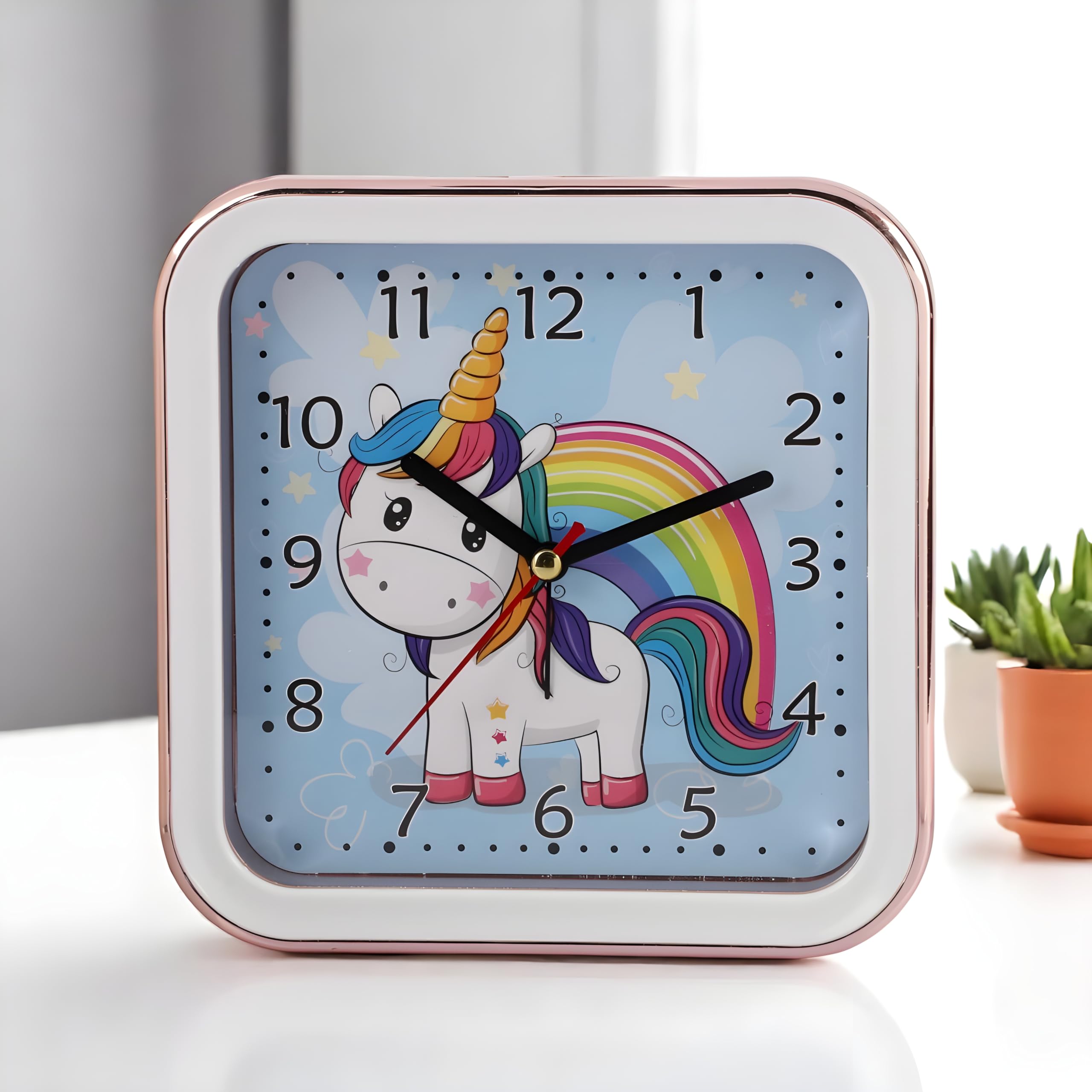 Analog Table Alarm Clock for Heavy Sleepers Alarm Clock for Study Table Funny Cute Unicorn Cartoon Poster Alarm Clock for Girls Kids Boys Bedroom 15 x 15 cm-image-27