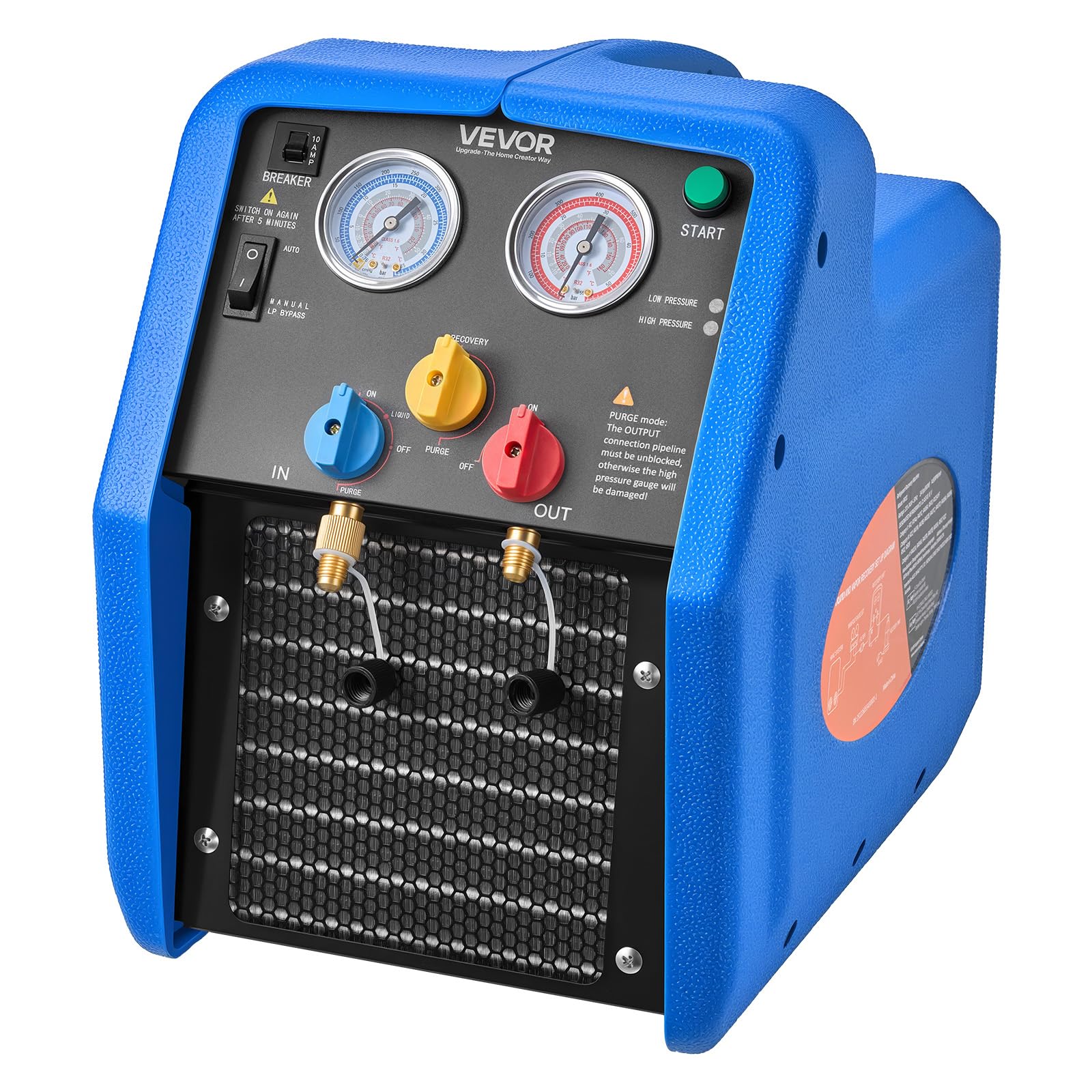 VEVOR Station de Récupération Fluides Frigorigènes Portable 3/4 HP, Récupérateur de Réfrigérant Monocylindre, pour CVC Résidentiel Climatisation Auto, Unité de Récupération pour Frigoriste 1450 tr/min