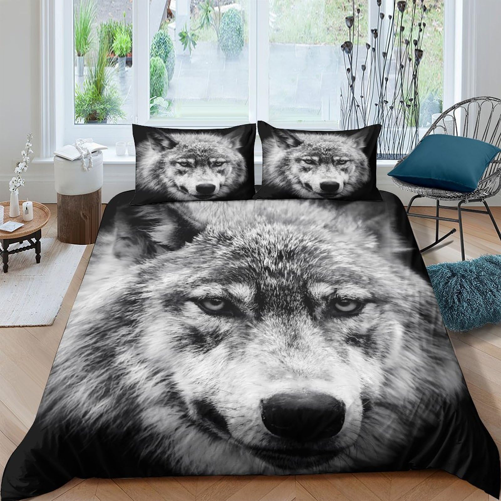 Ctjqhvkz Style-2 3D Printed Wolf Face Fitted Sheet Microfiber Black White Animal Bed Cover For Bedroom Guest Room Mattress Protection Single（135X200cm）