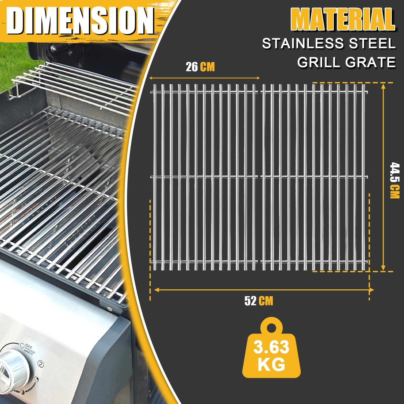 GFTIME Edelstahl Grillrost 44,5x26cm für Weber Spirit 200 Serie E210/220 S210/220 Gas Grills