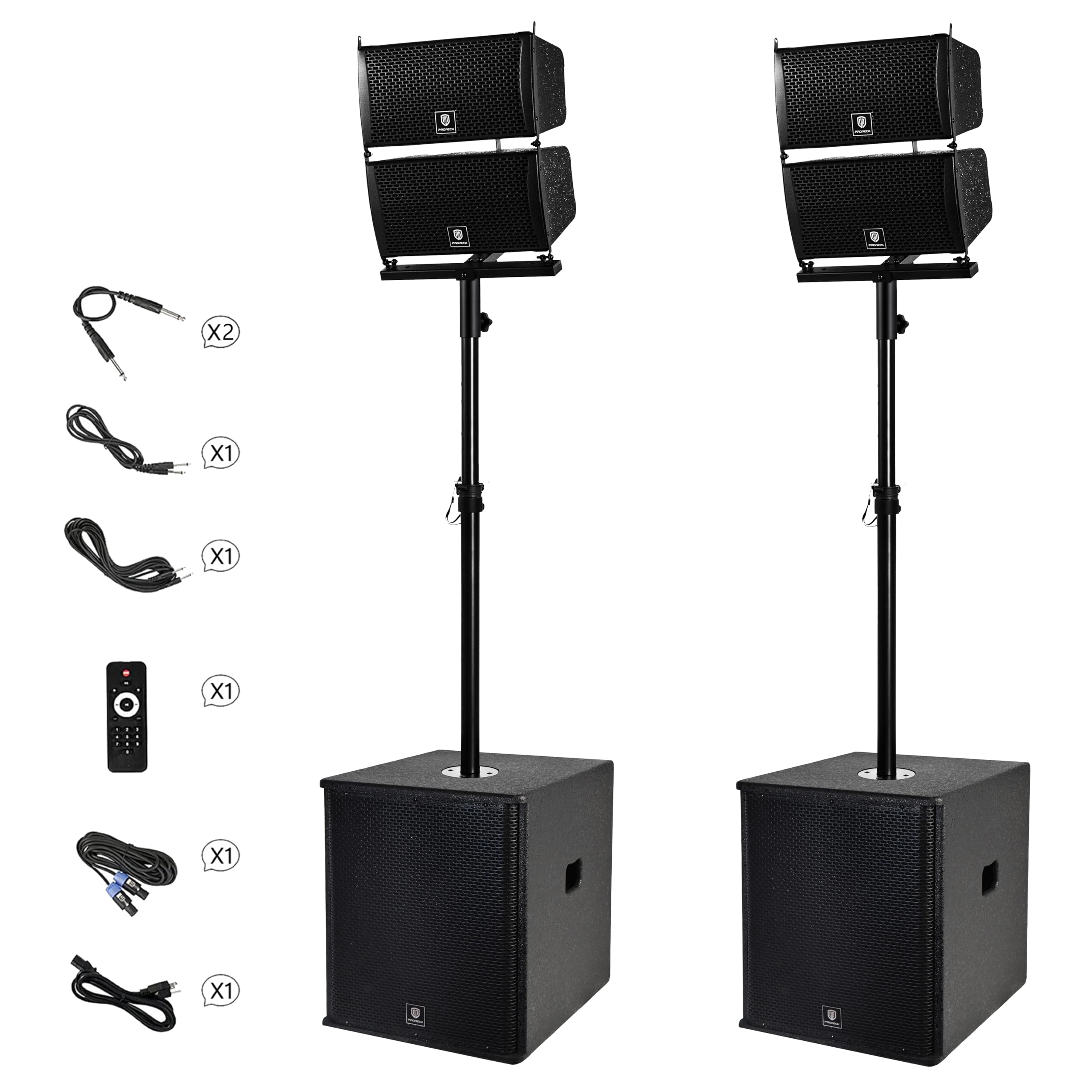RECK 6000W P.M.P.O Stereo 15-inch Powered PA Speaker System DJ Combo Set, 4 Line Array Speakers and Two 15 inch Subwoofers with Bluetooth/USB/SD Card/Remote Control for Party DJ Wedding Meeting