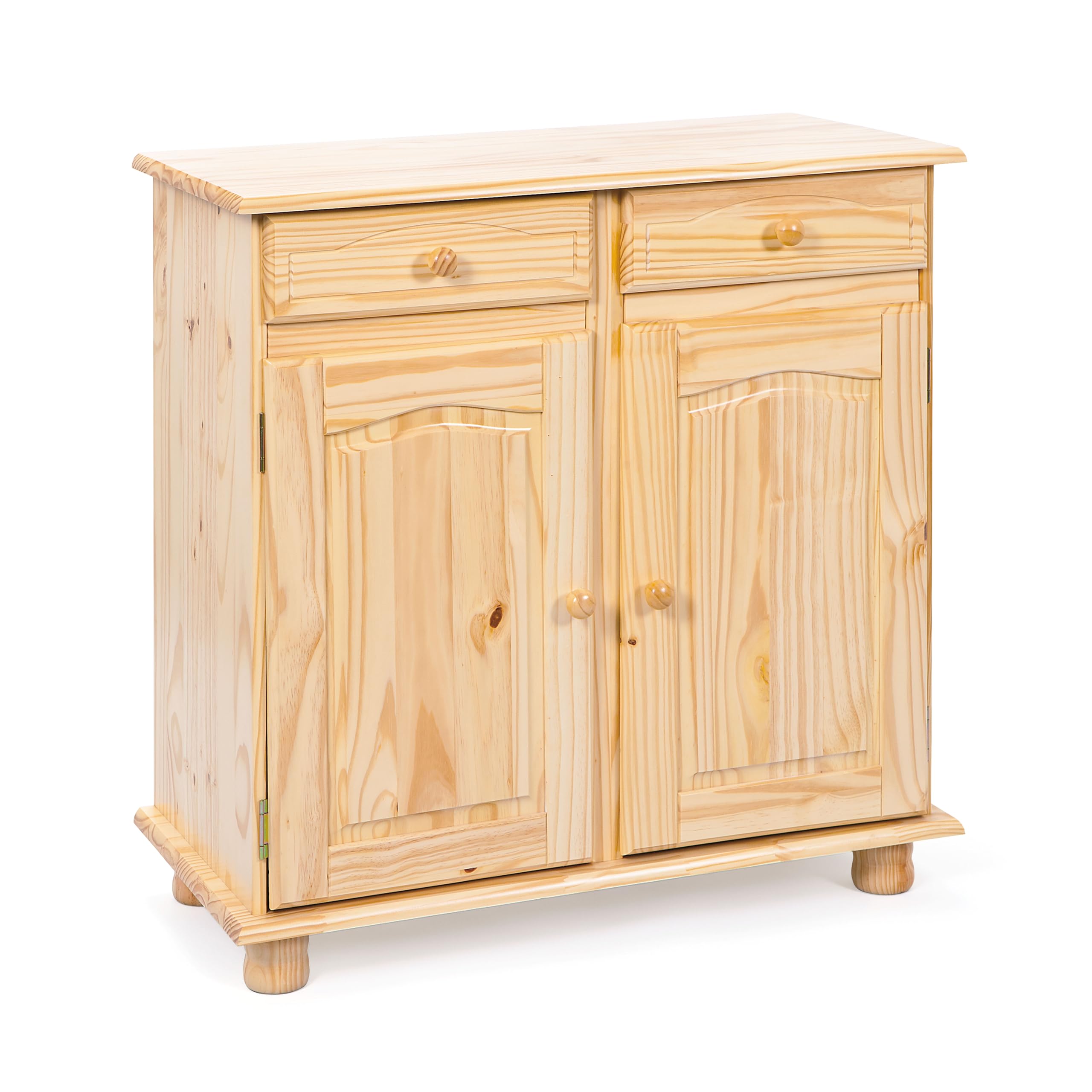 Inter Link – Landhausstil Kommode – Sideboard – Sideboard Buffet – Landhausstil – Beistellschrank - Kiefer massiv – 2 Türen – 2 Schubladen – Natur lackiert - Pamina