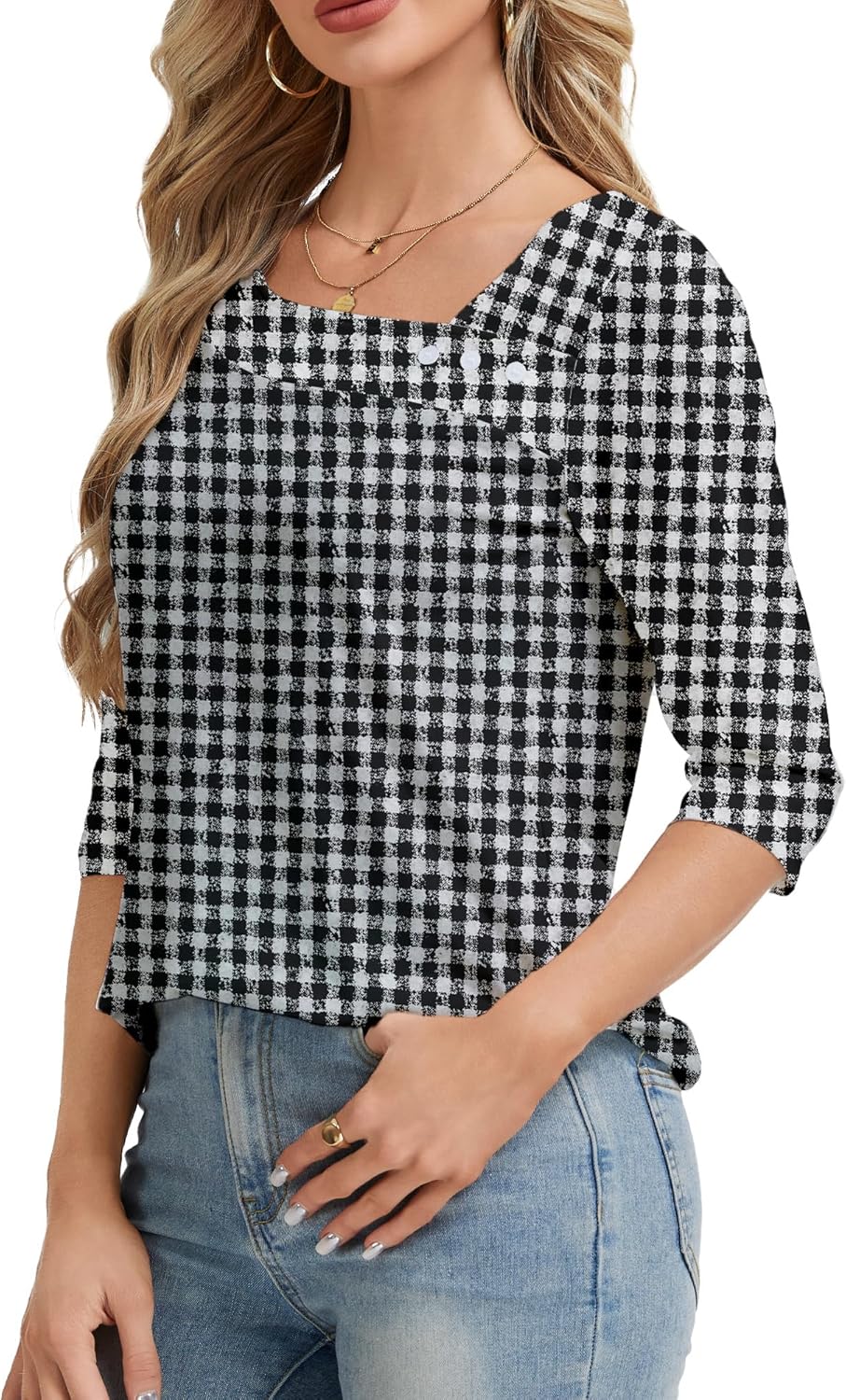 Womens 3/4 Sleeve Tops Asymmetrical Neck Summer Shirts Business Casual Blouses Fashion Clothes 2026 - Image 4