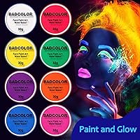 Vista 7 de Pintura corporal y facial UV neón naranja (30g/1oz), kit de pintura corporal completa a base de agua, reactiva a la luz negra, fluorescente