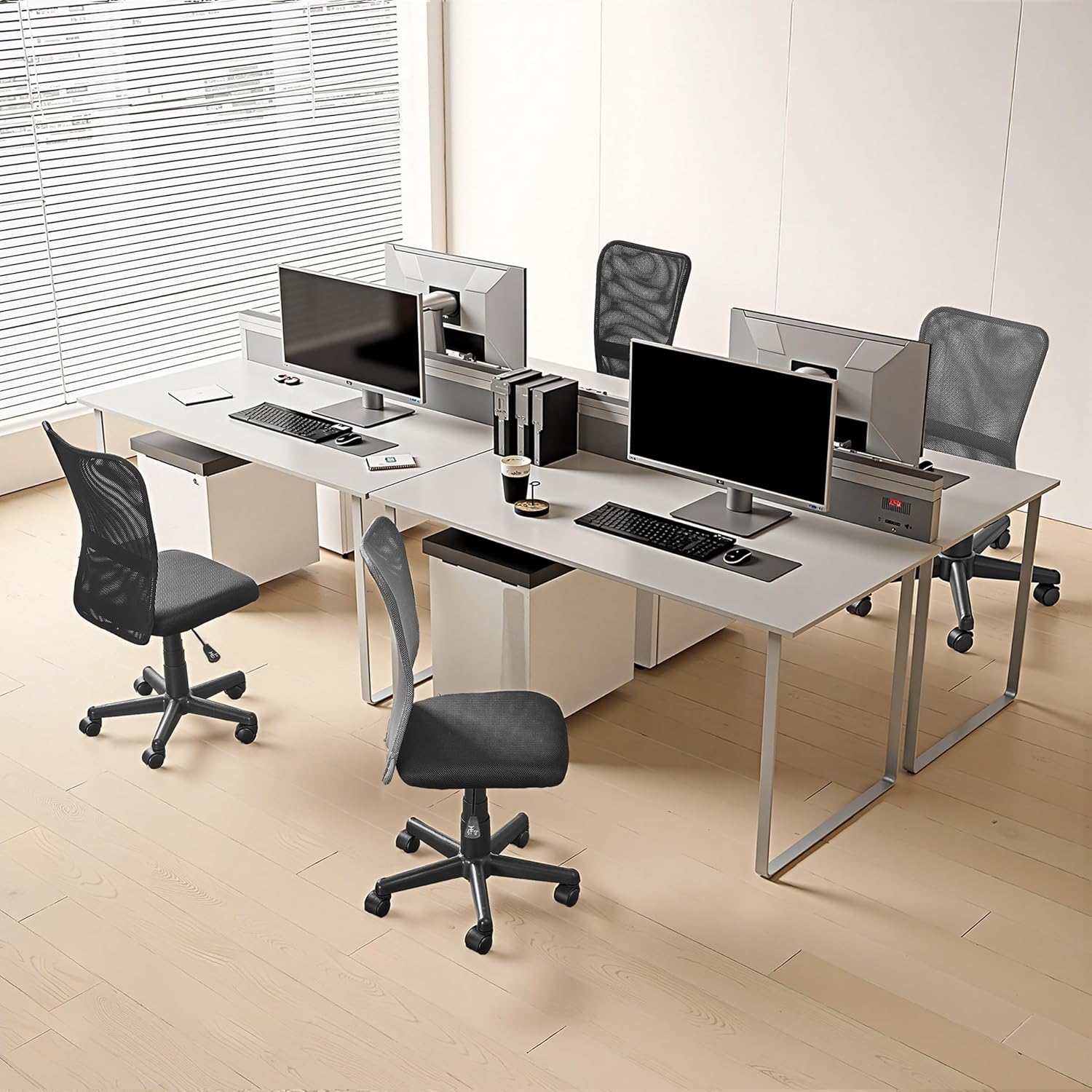 Detailed dimensions of the VECELO Office Chair in centimeters, showing height, width, and depth.