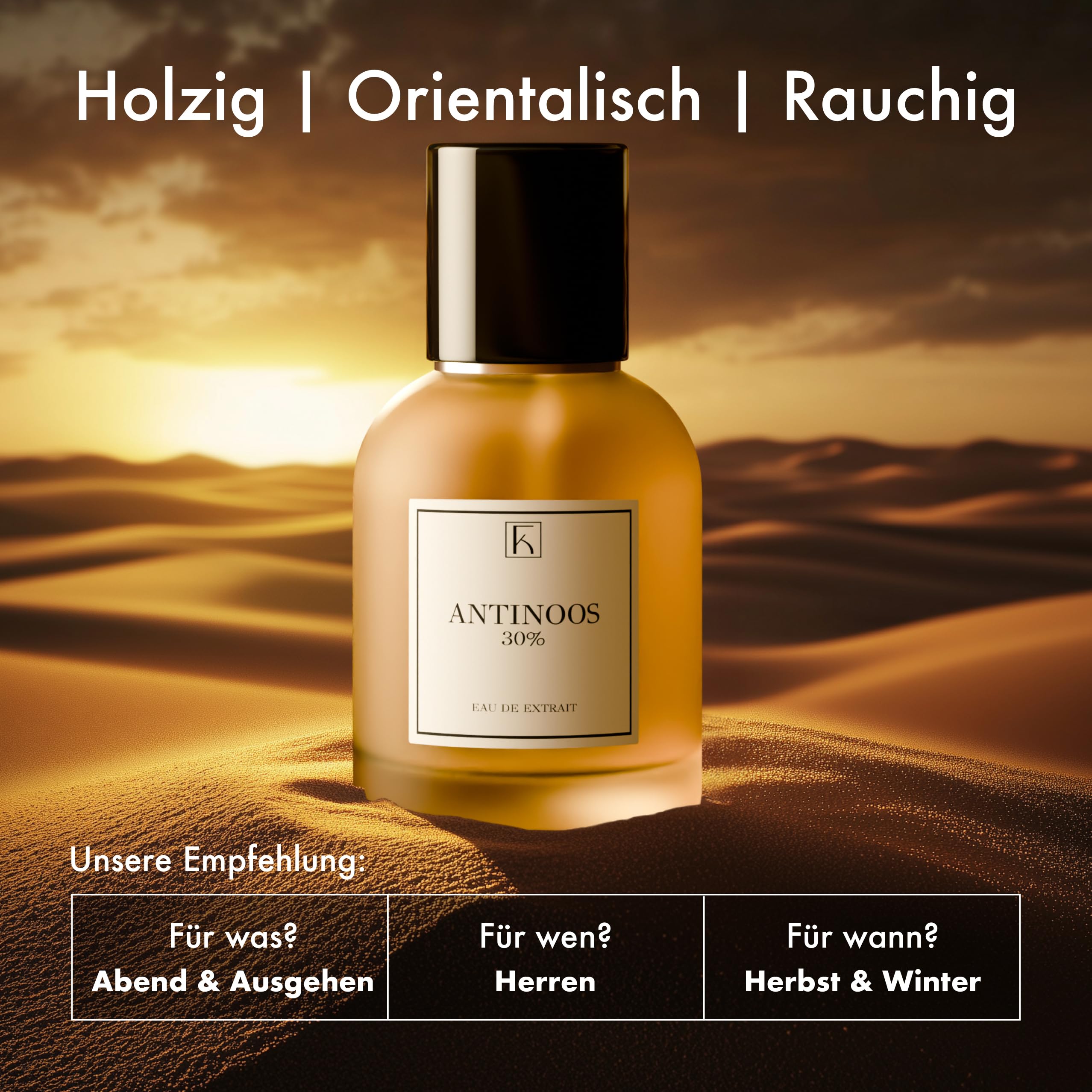 KAZAAR - ANTINOOS - 50ml - Extrait de Parfum für Herren - Holzige Duftnoten von Himbeere, Oud & Weihrauch - mit 30% Duftöl-Anteil über 12h lang anhaltender Duft - aus Schweizer Manufaktur