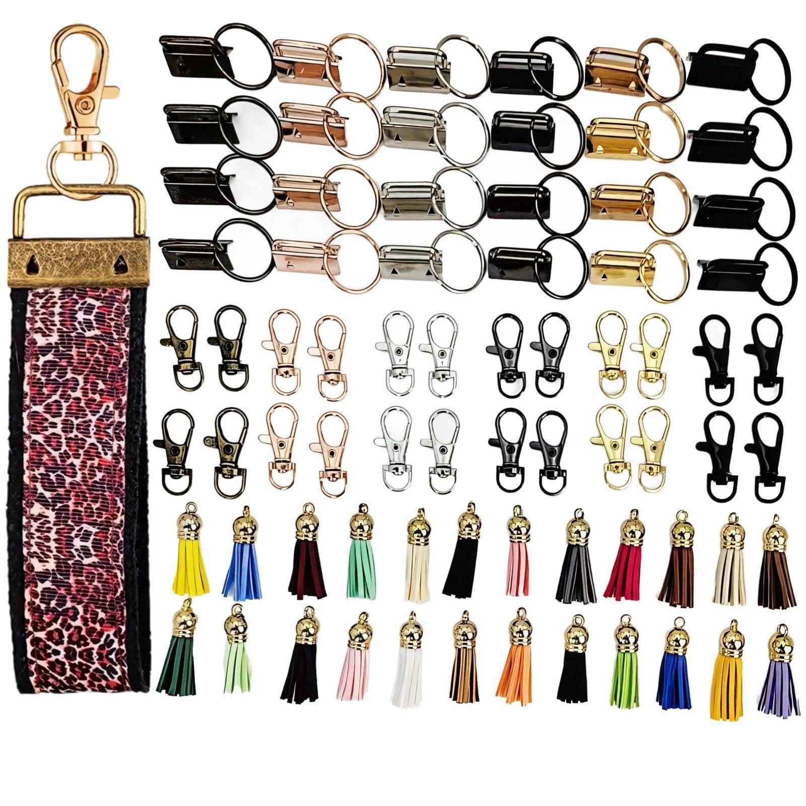Komplettes DIY-Schlüsselanhänger-Set, 2,5 cm Dreh-Clips mit 24 Farben von Quasten, Karabinerverschlüsse, Bastelbedarf für Handtaschen, Personalisierung