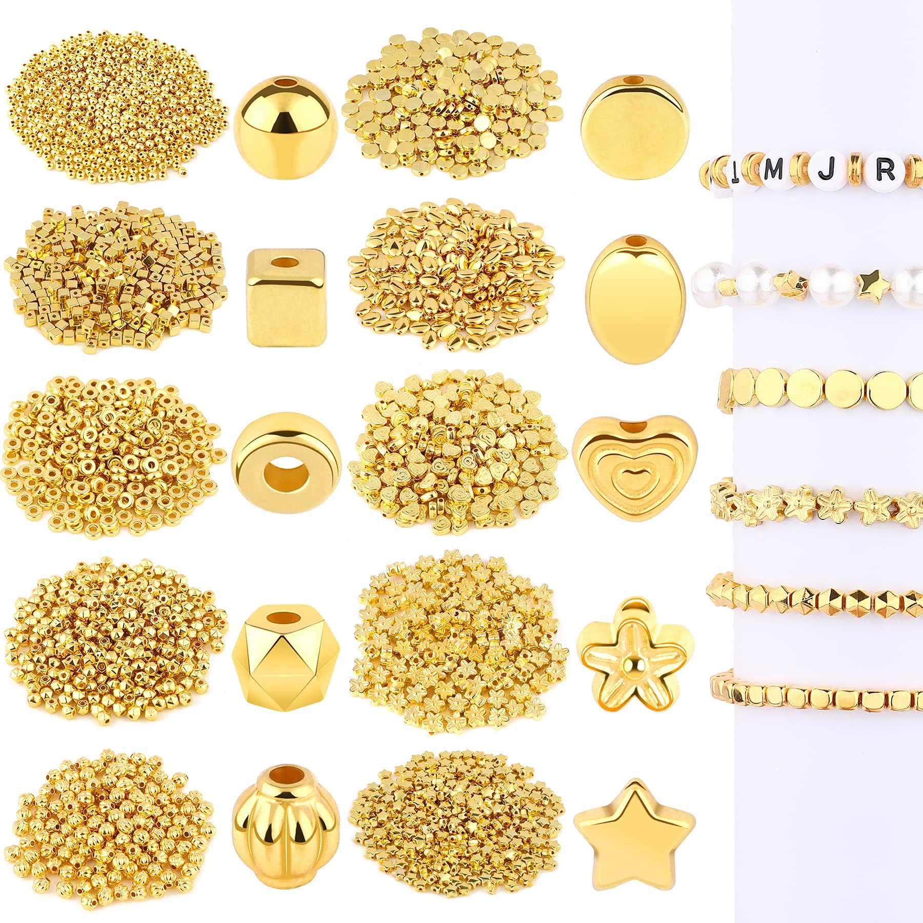 1500Pcs 10 Styles Gold Spacer Beads Assorted Jewelry Making Loose Beads for DIY Bracelet Necklace Earring Craft Making