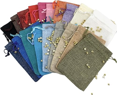 Miniatura 5 de Palmhomee Paquete de 20 bolsas de regalo de arpillera con cordón, bolsas de joyería de lino, bolsas de yute de arpillera para joyas de cumpleaños y