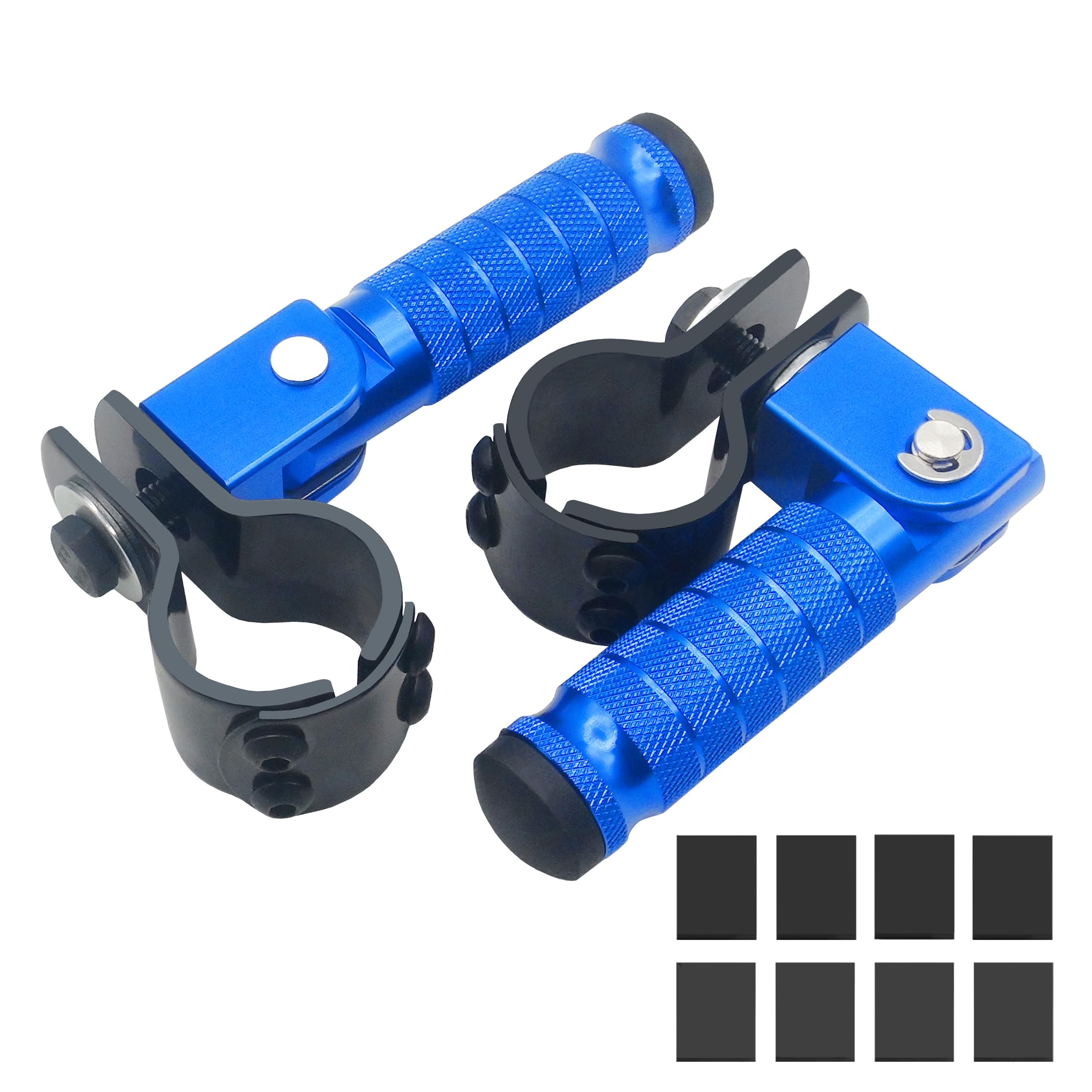 M8 Motorcycle CNC Aluminum 90 Degree Folding Rearsets Folded Motorbike Footrest Bicycle Footpegs Foot Pegs Pedal Universal (Blue)