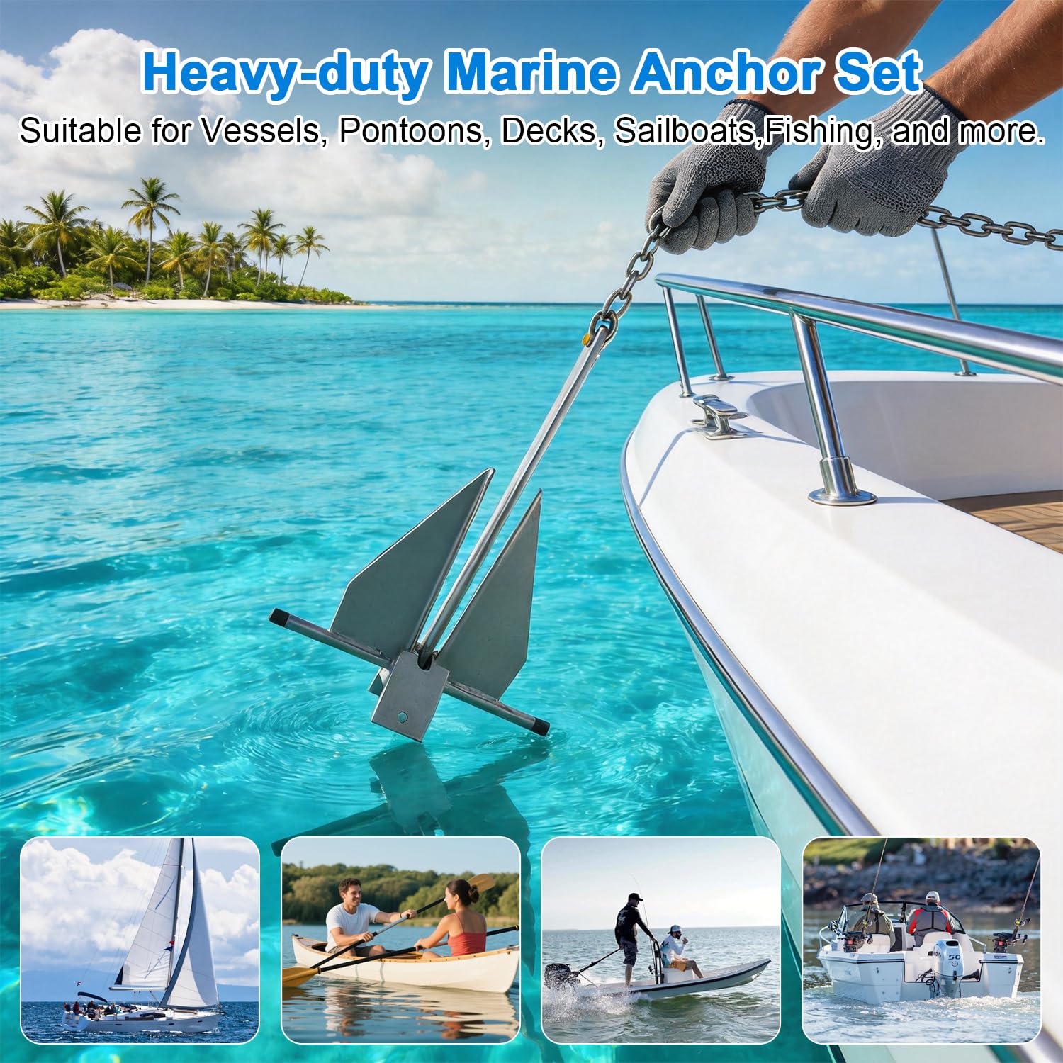 Heavy Duty Hot-Dipped Galvanized Danforth Anchor Kit for Boats - 5/8/10/13/18/25lb Fluke Anchor with Chain, Shackles & Rope, Ideal for Pontoon, Fishing & Sail Boats — Amazon image 3