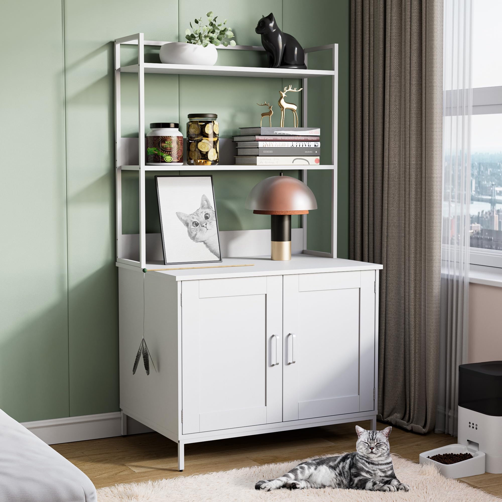 Cozy Castle Litter Box Enclosure with 2 Storage Shelves and