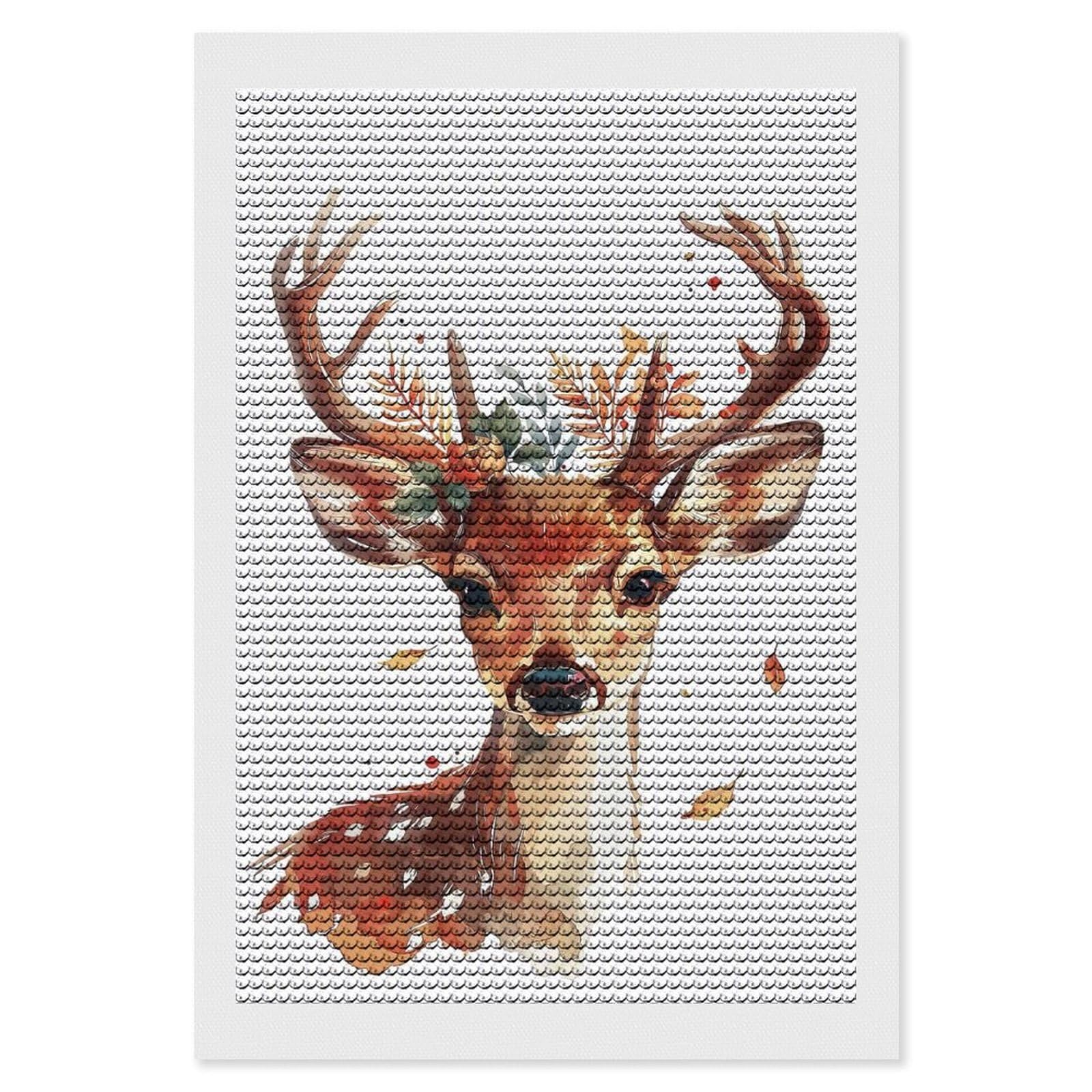 Junmoney Reindeer Flower Diamond Painting Canvas Set 8"x12", Satisfying Creative Project, Easy to Follow Symbols, Fun Craft Experience