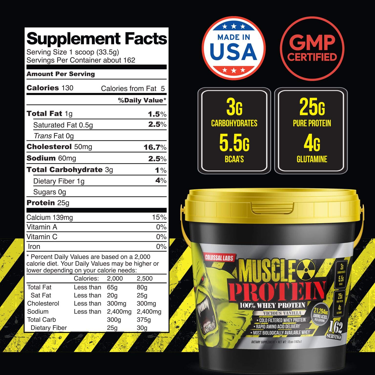 Whey Protein Blend [12 Pounds/Pack of 1]–Vicious Vanilla, Cold Filtered, 25g Pure Protein, 6.6g BCAAs/Serving(Packaging May Vary)