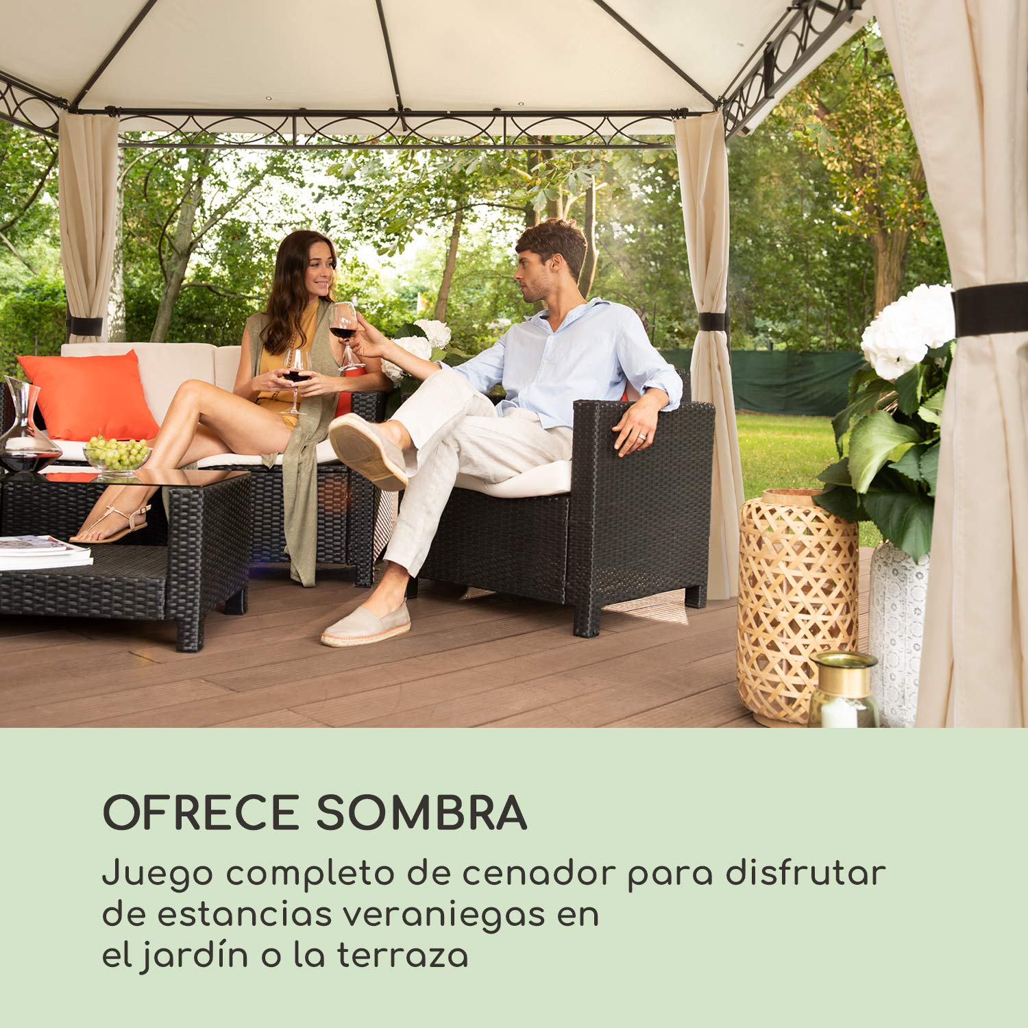 Blumfeldt Mondo - Carpa para Fiestas Tipo pérgola, Carpa para jardín, tamaño: 2,95 x 2,6 x 2,95 m, 4 Paneles Laterales, EasyMount Concept, protección contra la Intemperie: UV/Viento/Lluvia, Beige