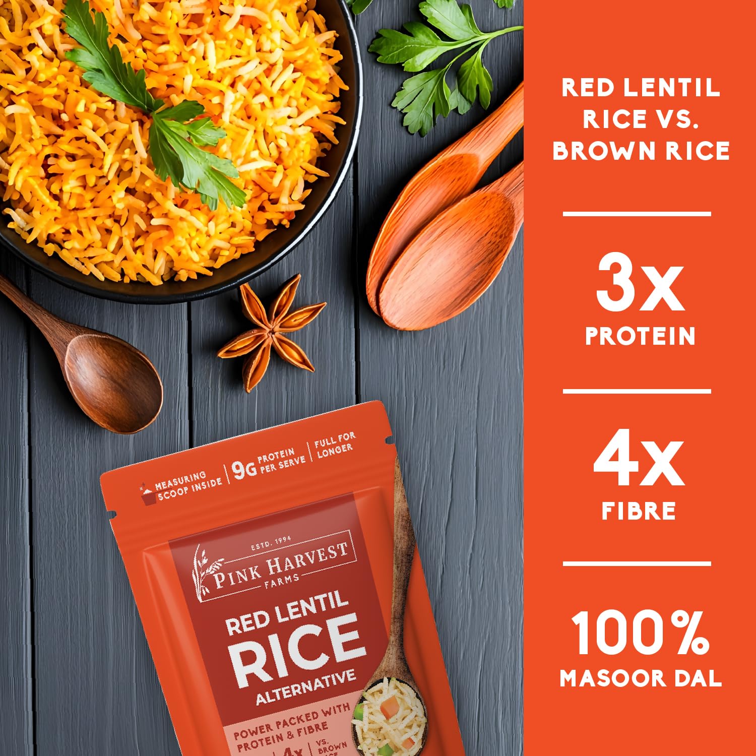 Pink Harvest Farms Red Lentil Rice Alternative, 200g | Diabetic-Friendly | High Protein | Low GI | Gluten-Free | Plant-Based | Healthy Rice Substitute (Pack of 1) 2