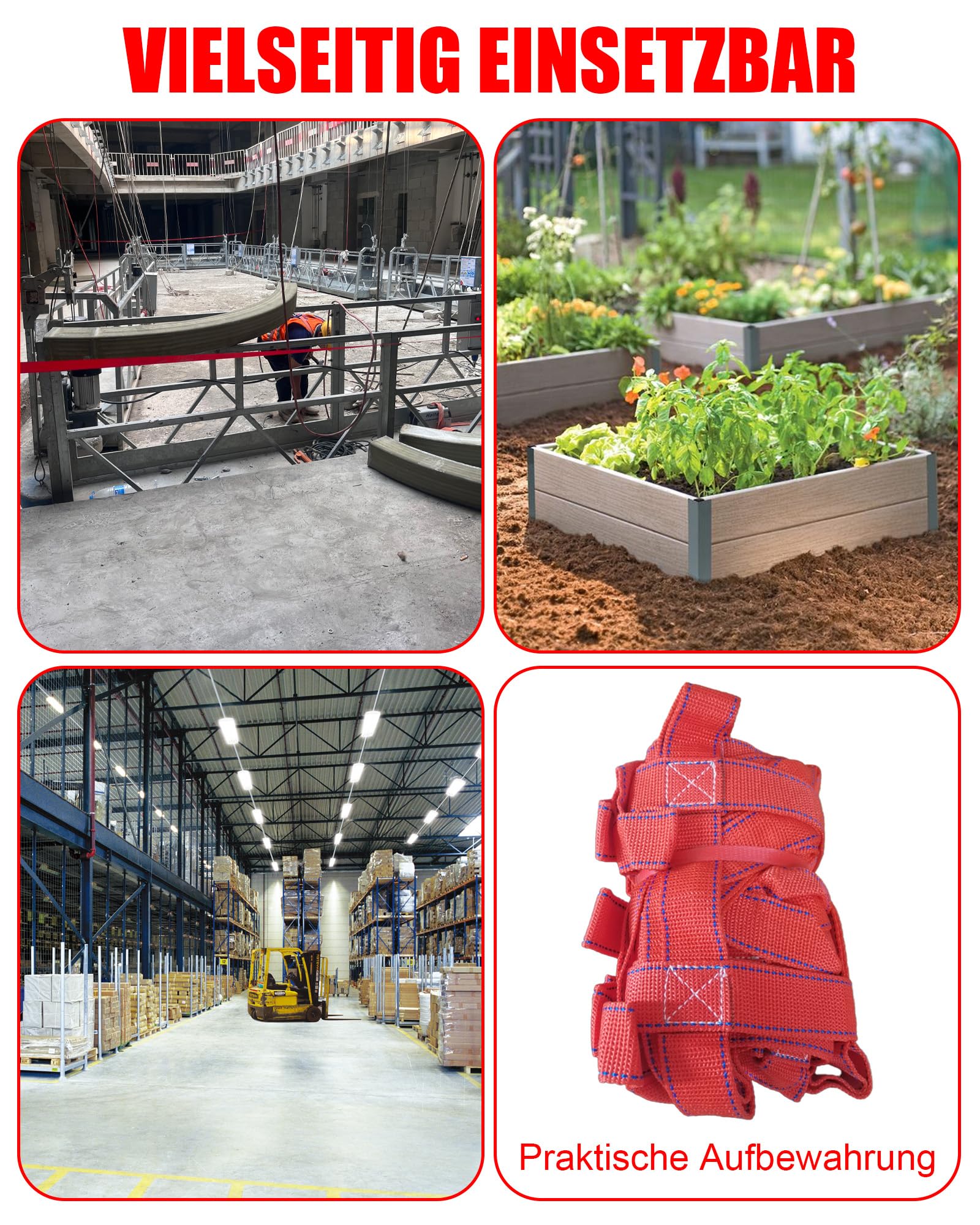 Filet de levage 1 x 1 m - Filet de levage industriel - Charge maximale : 300 kg - Sangle en polyester pour entrepôt, port, chantier de construction pour travailleurs logistiques et installateurs