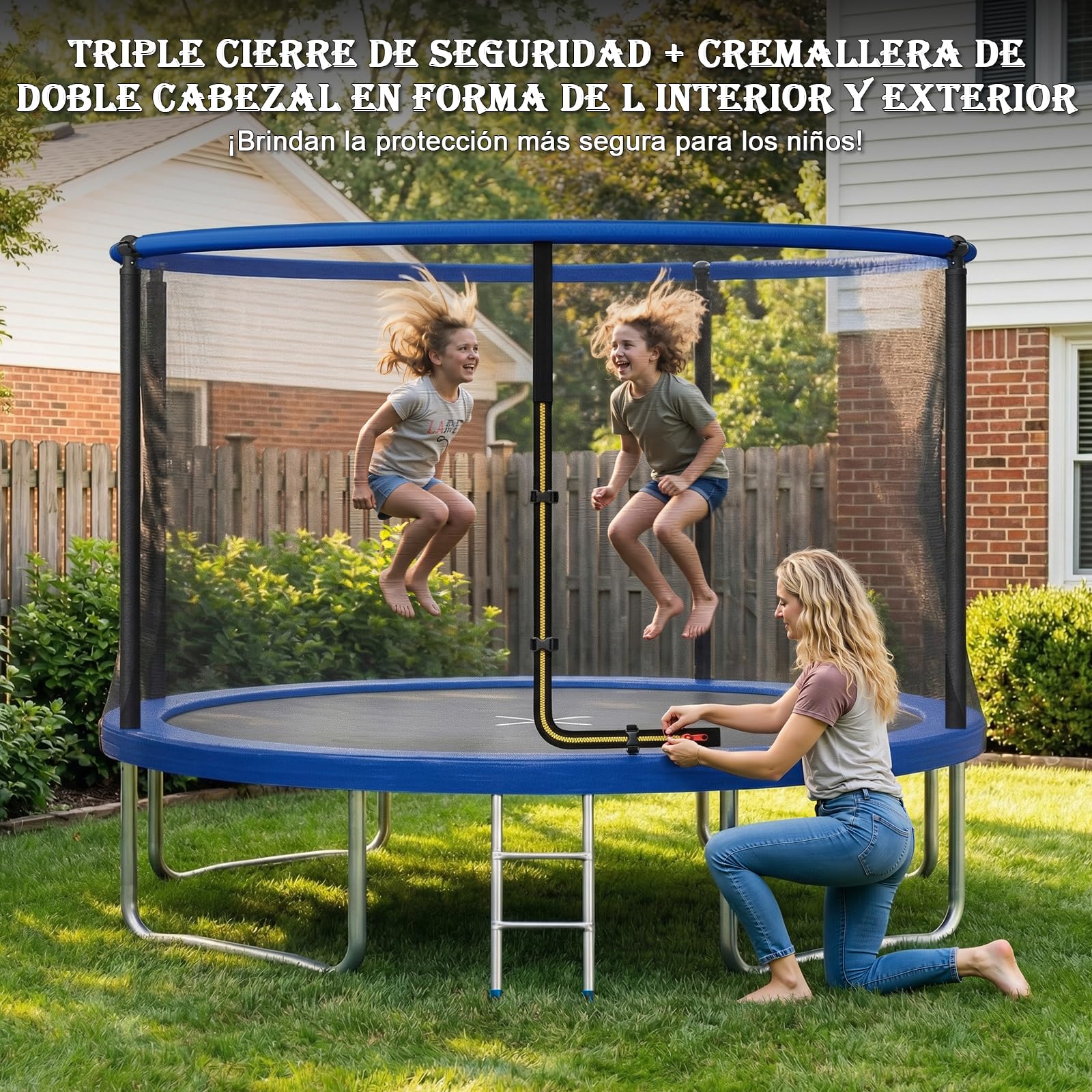 JUMMICO Trampolín para exteriores Ø 183/228/290/360 cm Kit completo con red de seguridad, escalera, funda protectora y accesorios de montaje,Azul 228cm