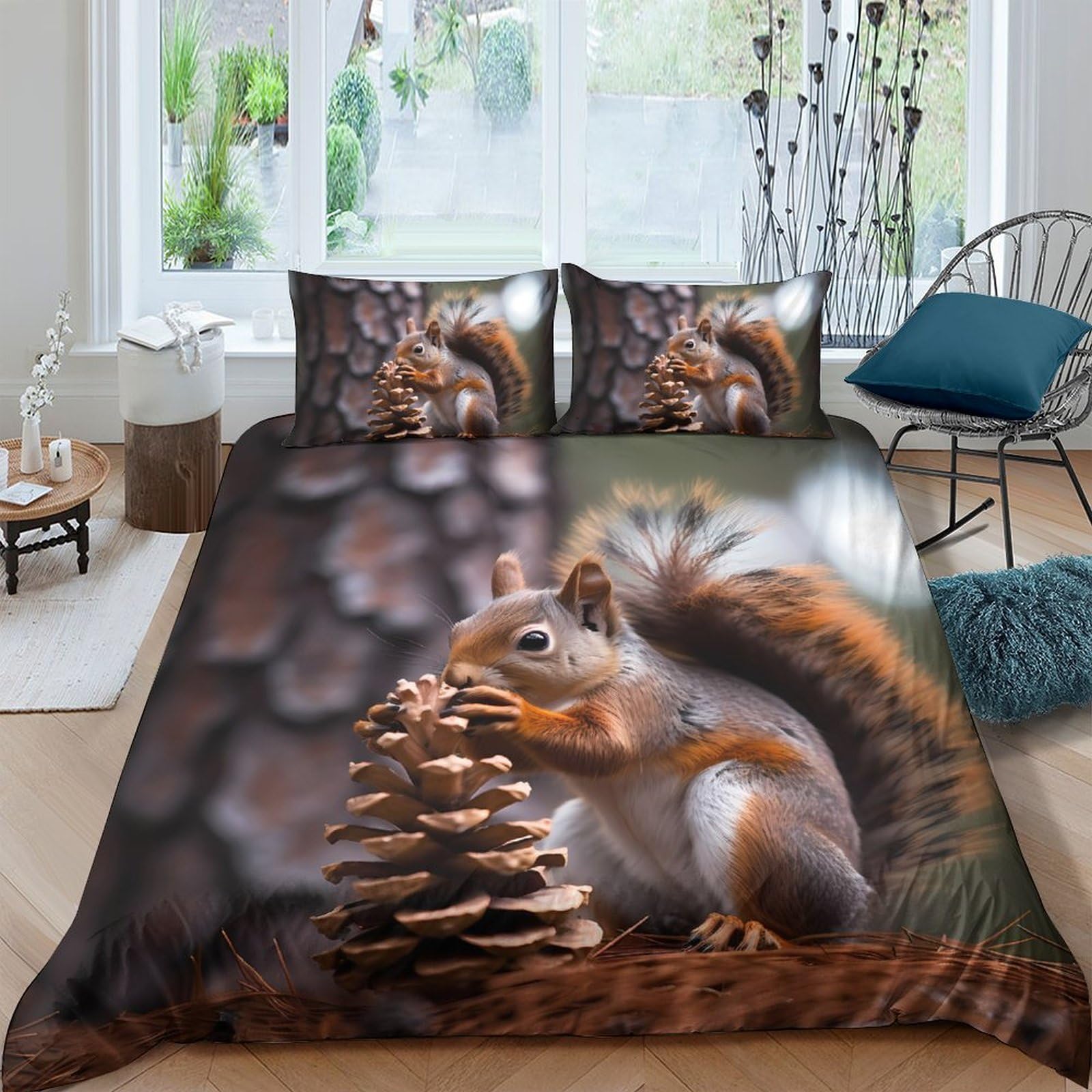 Ctjqhvkz Style-9 3D Printed Squirrel Pinecone Fitted Sheet Microfiber Anti-Slip Soft Bed Cover For Bedroom Guest Room Decor Single（135X200cm）