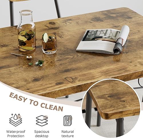 Miniatura 4 de VECELO Juego de mesa de comedor para 4, mesa de cocina de 5 piezas con 4 sillas, tablero MDF con marco de metal para espacios pequeños, comedor