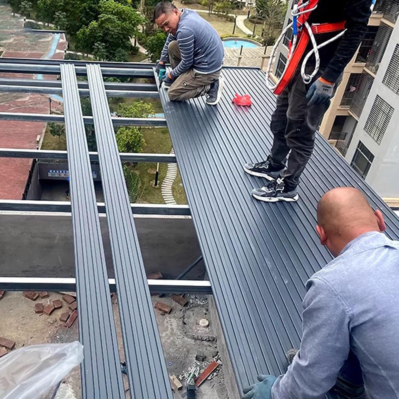 IBOWZ 2.6 to 6.6 ft Long Insulated Core Aluminum Corrugated Roof Cladding Panels Connectable for Gazebo Pergola Shed and Garage