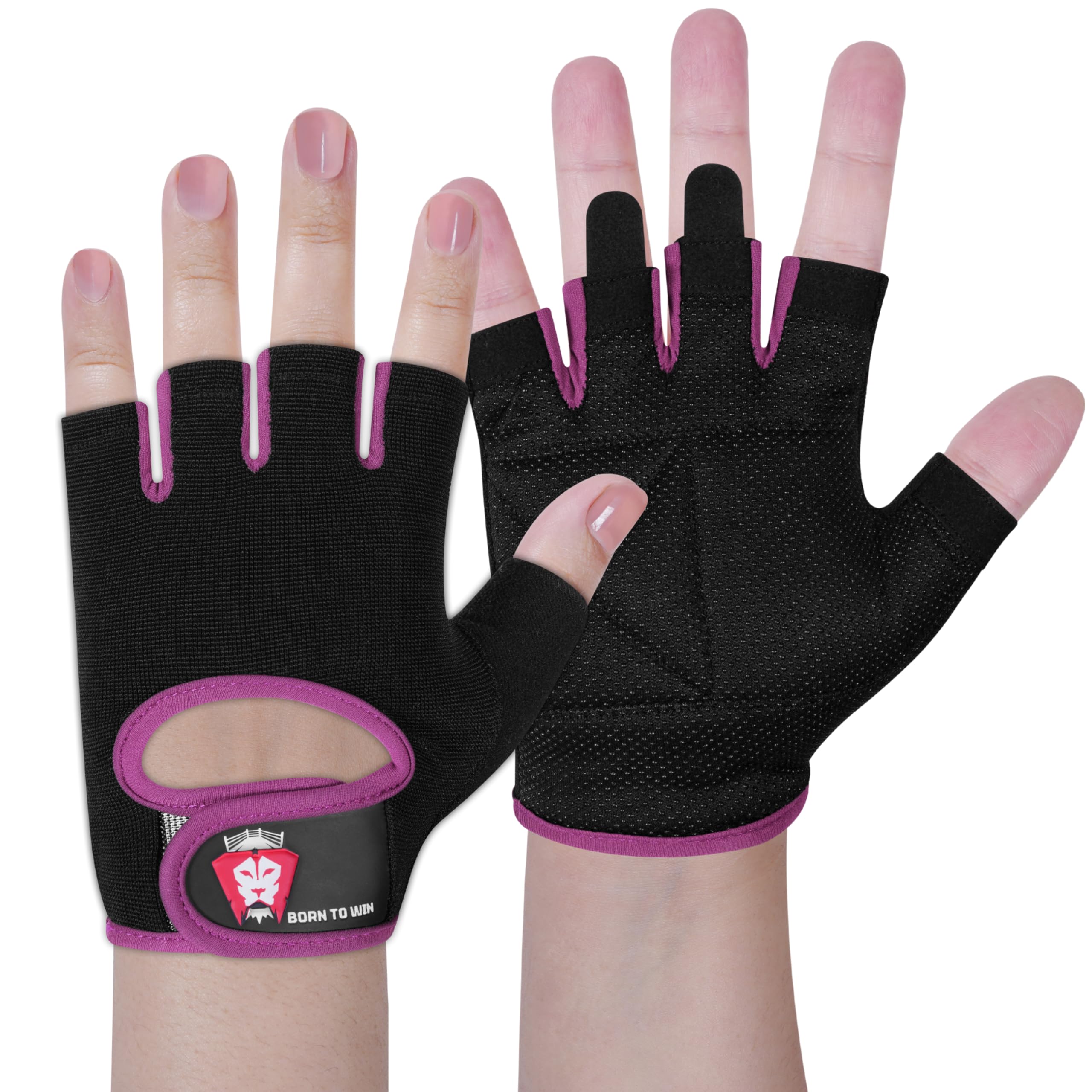 BORN TO WIN Weight Lifting Gloves for Men & Women – Comfortable Leather Gym Gloves with Wrist Support – Durable Grip for Weight Training, Fitness & Weightlifting, Cycling (Pink, L)