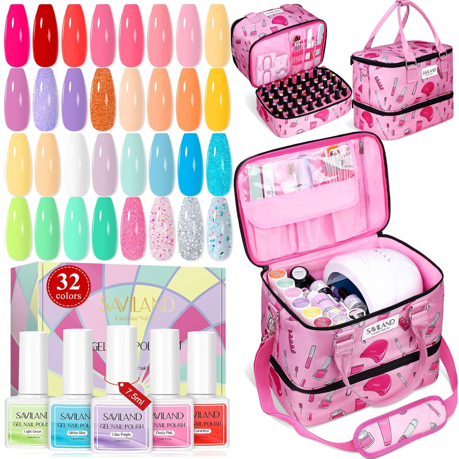 SAVILAND 42PCS Gel Nail Polish Kit for Nail Art DIY and