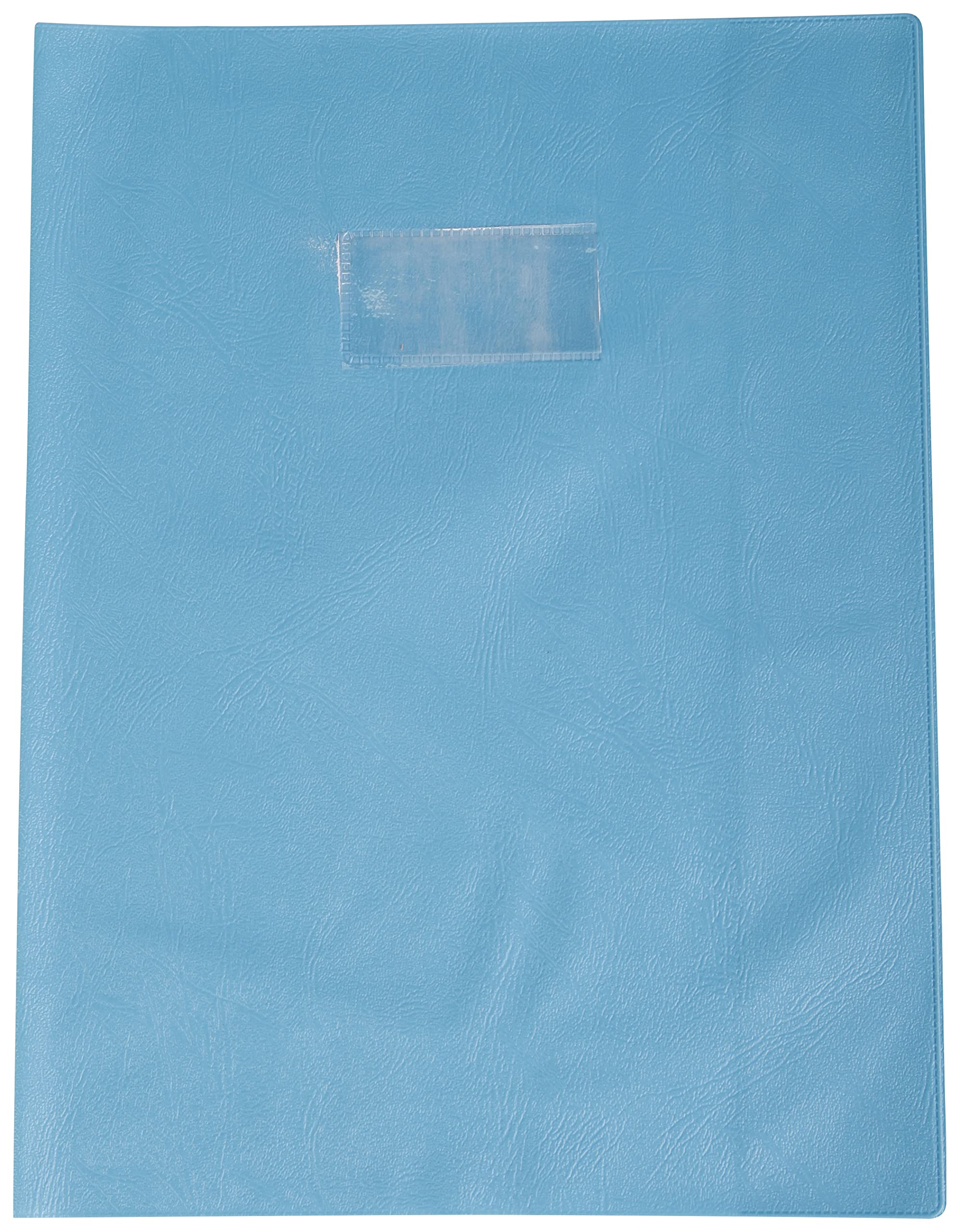 Calligraphe 72210C - Light Blue Grain Leather Notebook Protector - Size: A4 21x29.7 cm - 22/100th with Label Holder - PVC Opaque - Manufactured in France