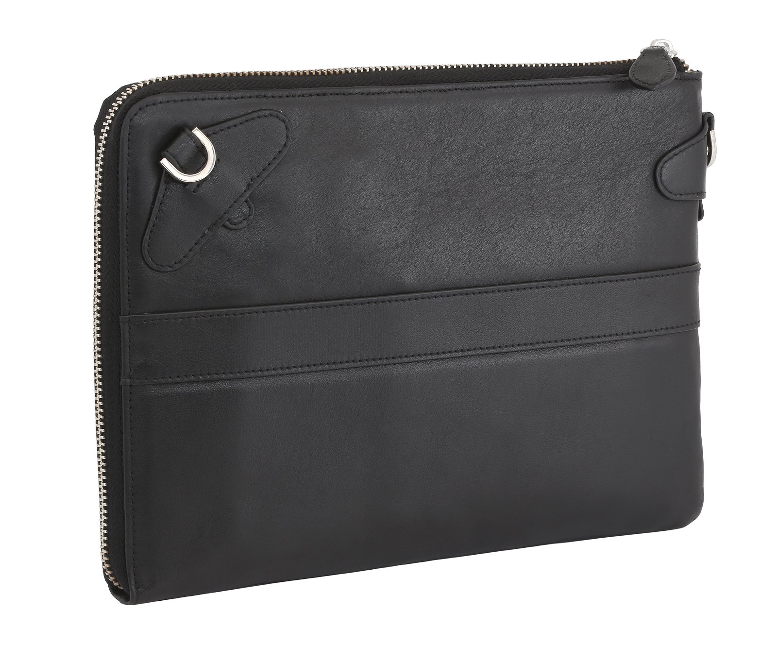 STILGUT Business Mappe, Schultertasche und Organizer aus echtem Leder für Tablets (8.0"), Schwarz Nappa