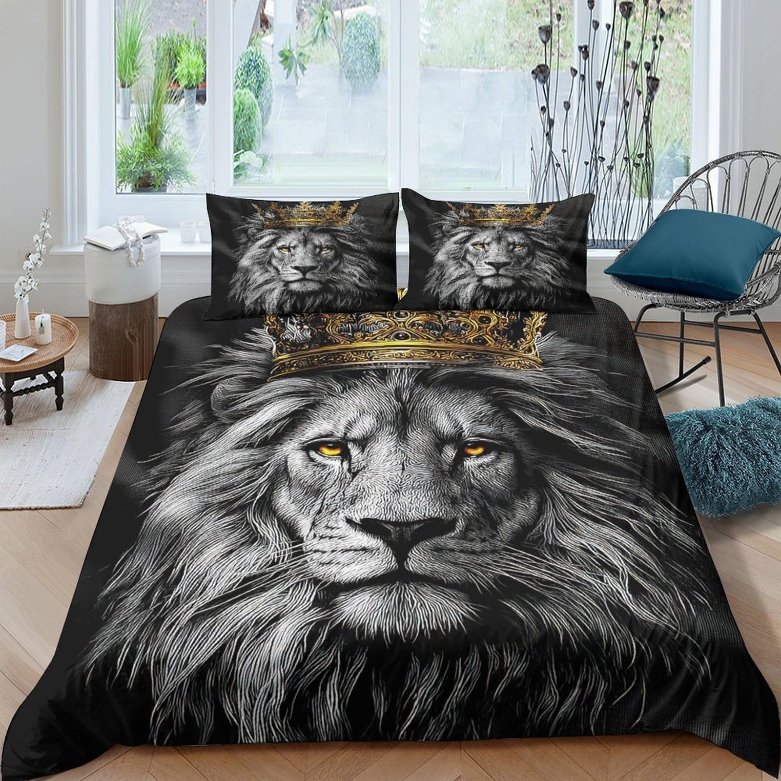 Ctjqhvkz Style-2 3D Printed Lion King Fitted Sheet Microfiber Soft Breathable Crown Bed Cover For Bedroom Guestroom Decor Mattress Protection Single（135X200cm）