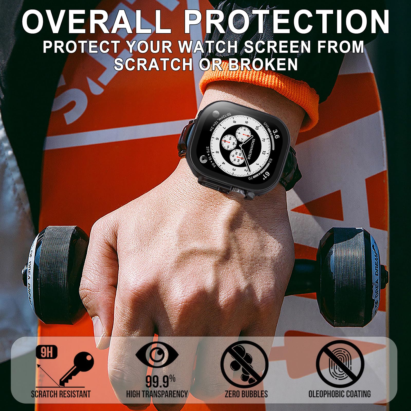 Privacy Case für Apple Watch Displayschutzfolie Ultra 1/2 49 mm | 1 Schwarz + 1 Clear Privacy Hülle für Apple Watch Anti-Spy Panzerglas Displayschutzfolie