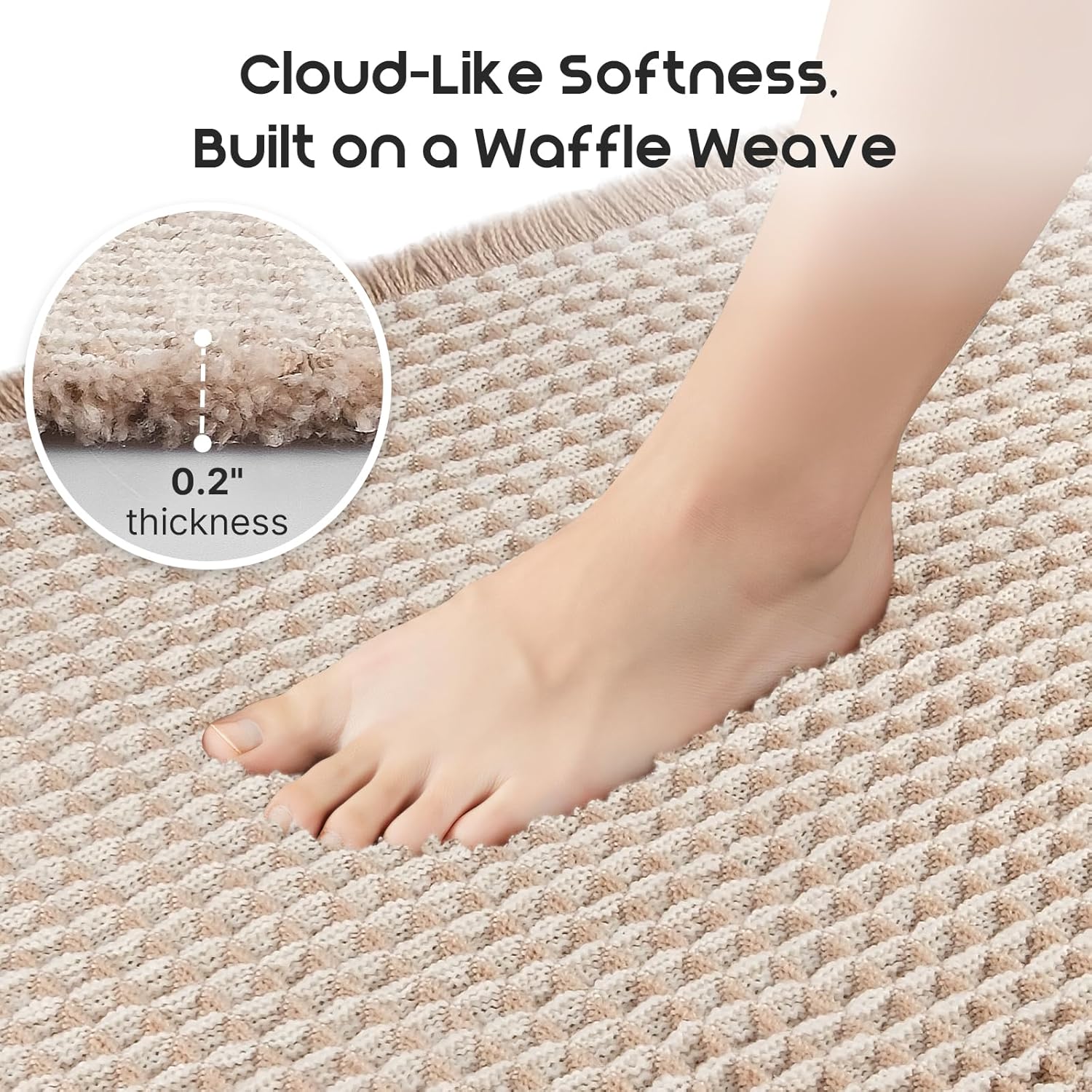 ArtyCozy Waffle Bath Mat, Super Absorbent Soft Non-Slip Boho Bath Rugs with Flat-Woven Hot Glue Backing for Bathroom, Machine Washable Bath Mats, 17" × 24", Brown & White - Image 6
