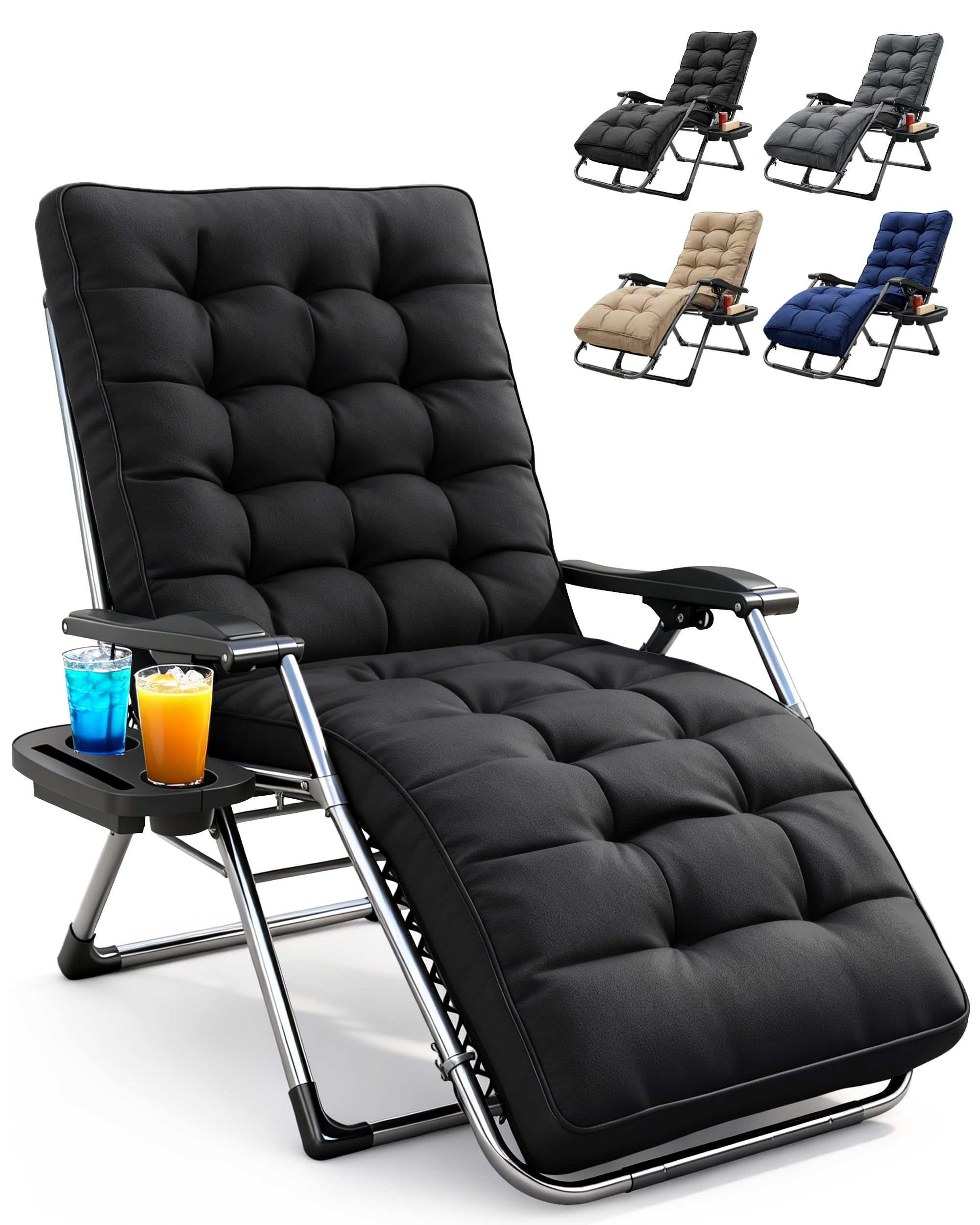 KEPLIN Square Tube Gravity Chair with Cushion 1 Pack – Extra Wide 72cm Zero Gravity Reclining Garden Chair, Reinforced Frame Supports 150kg, Locking System, Cup Holder, Foldable Sun Lounger — view 11