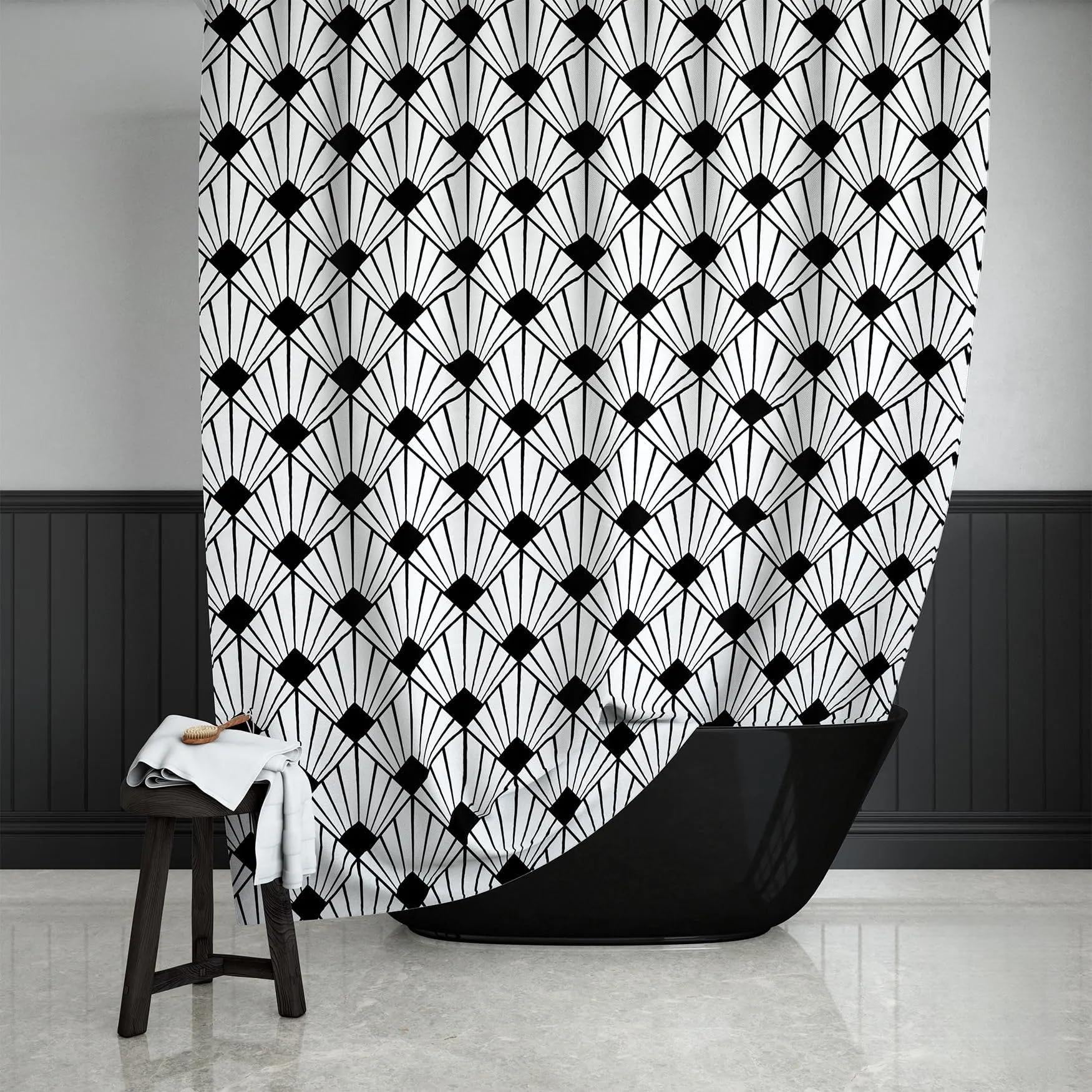 Tenda da doccia in bianco e nero: tenda da doccia geometrica per l'arredo del bagno,moderna in poliestere idrorepellente,lavabile in lavatrice (275x180 cm(LxA)