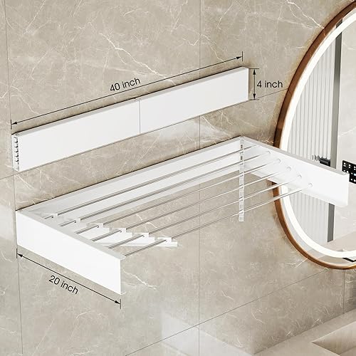Miniatura 4 de LIENAHU Rejillas de secado plegables para ropa (40 pulgadas de ancho - capacidad de 80 libras, estante de secado de ropa montado en la pared,
