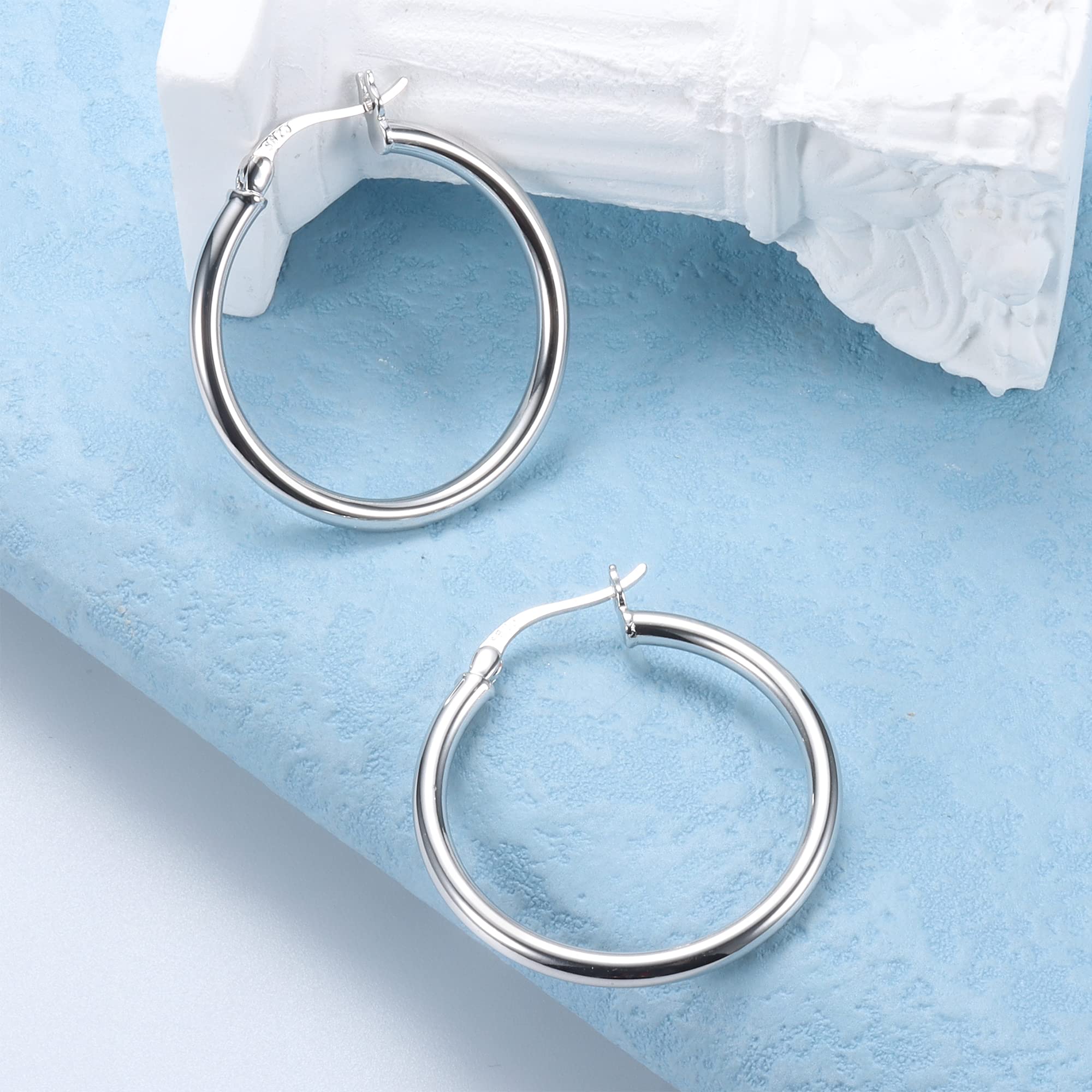 Chriscoco Orecchini Cerchio Argento 925 per Donna Ipoallergenico Leggero Orecchini a Cerchio 13/15/20/25/30/40/50mm