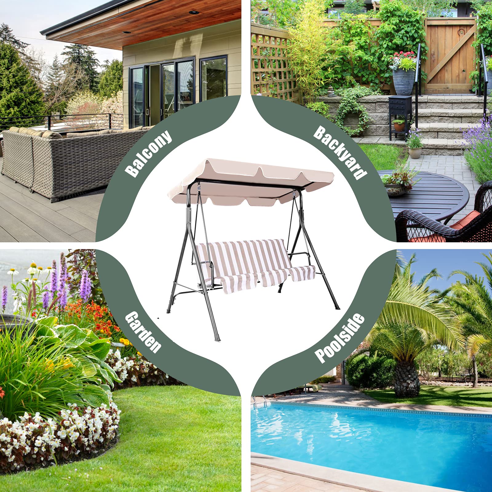 RELAX4LIFE Sonnendach UV-Schutz, Ersatzdach Wasserabweisend, Dachbezug für Hollywoodschaukel, Dachplane Farbwahl, Schaukeldach 160g Polyester, Gartenschaukel Kein Ausbleichen (191 x 132 cm, Beige)