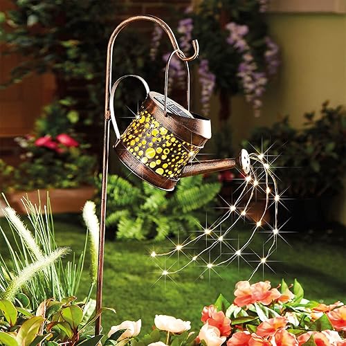 Miniatura 8 de Regaderas solares de jardín, luz decorativa para exteriores, con estaca de metal parpadeante, impermeable, para patio, decoración de césped (hueco