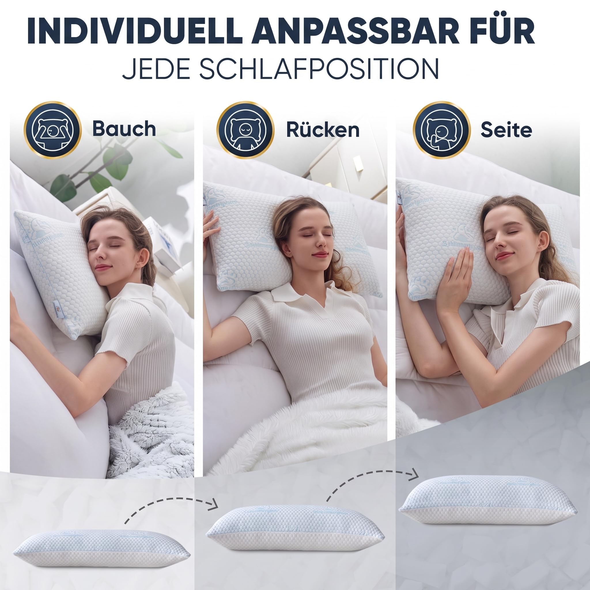 Ergonomisches Memory Foam Kopfkissen 40x60 cm Orthopädisch Höhenverstellbar