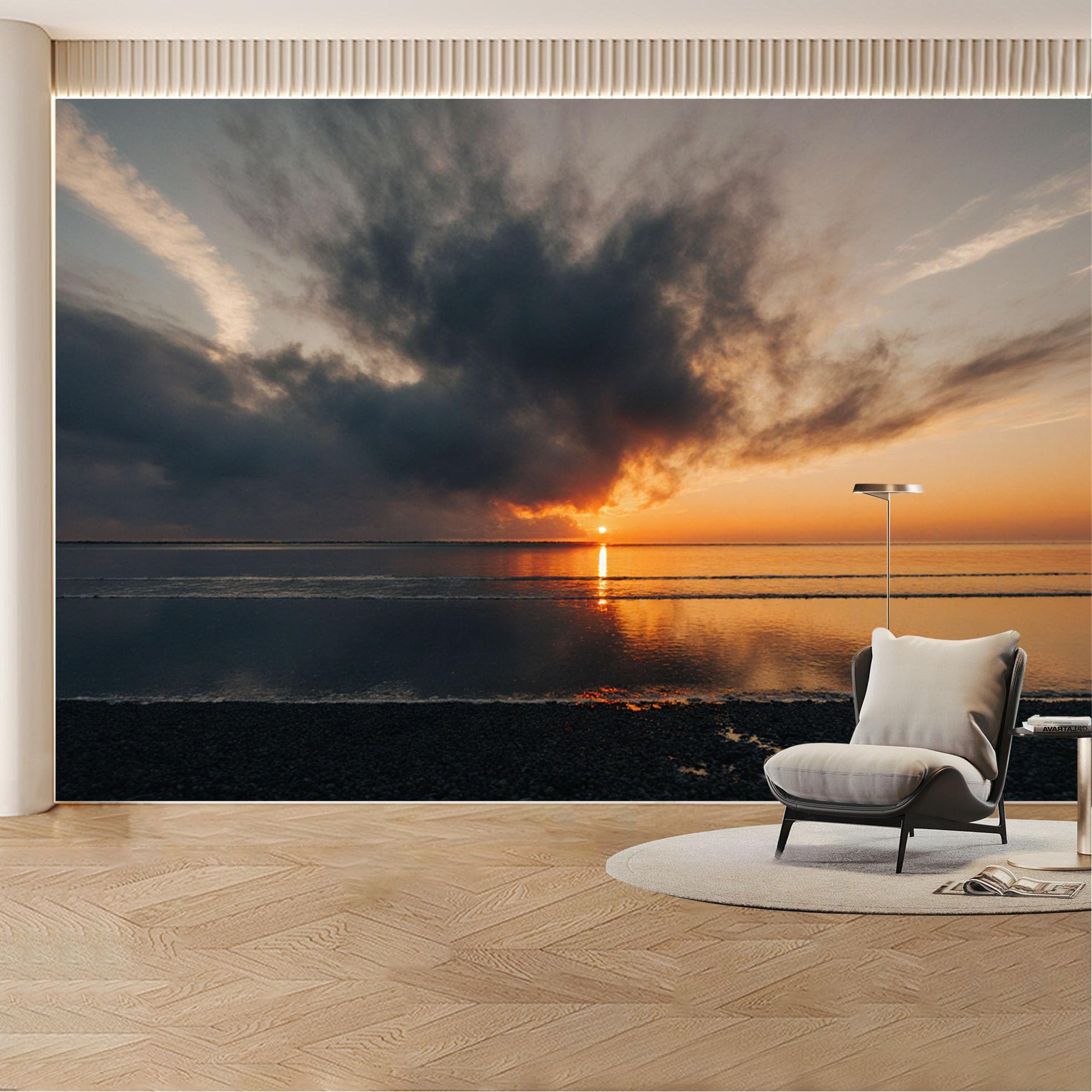 Custom Wall Mural Wallpaper Ocean Sunset， Landscape Nature 3D Effect Large Wall Art， Misty Luxury Removable SelfAdhesive Large Photo for Living Room， Bedroom， Office