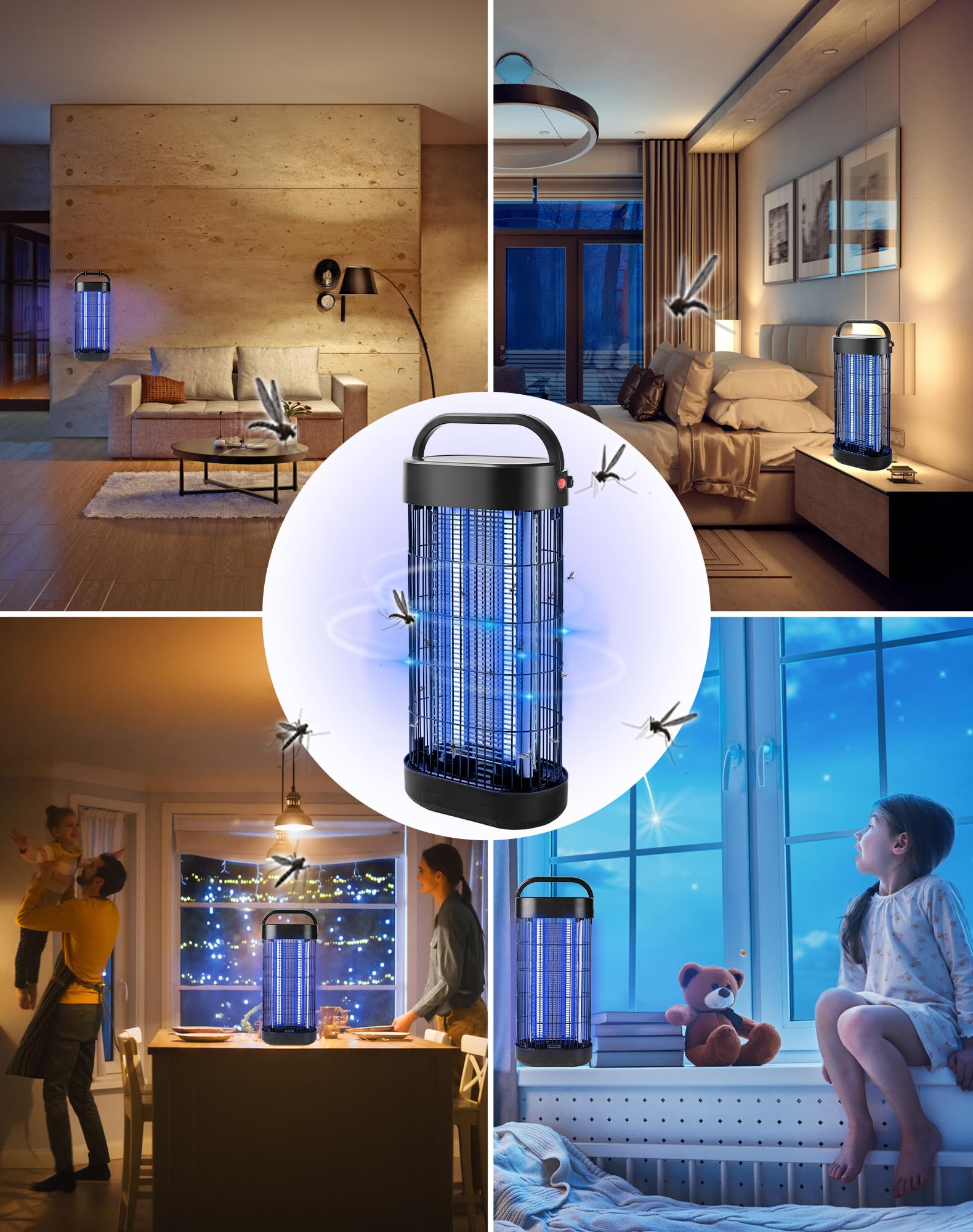 Insektenvernichter Elektrisch 22W - UV Mückenlampe für Innenräume, Effektive Insektenfalle für Schlafzimmer, Küche und Büro, 100 m² Wirkungsbereich (Schwarz) (Packung mit 2)