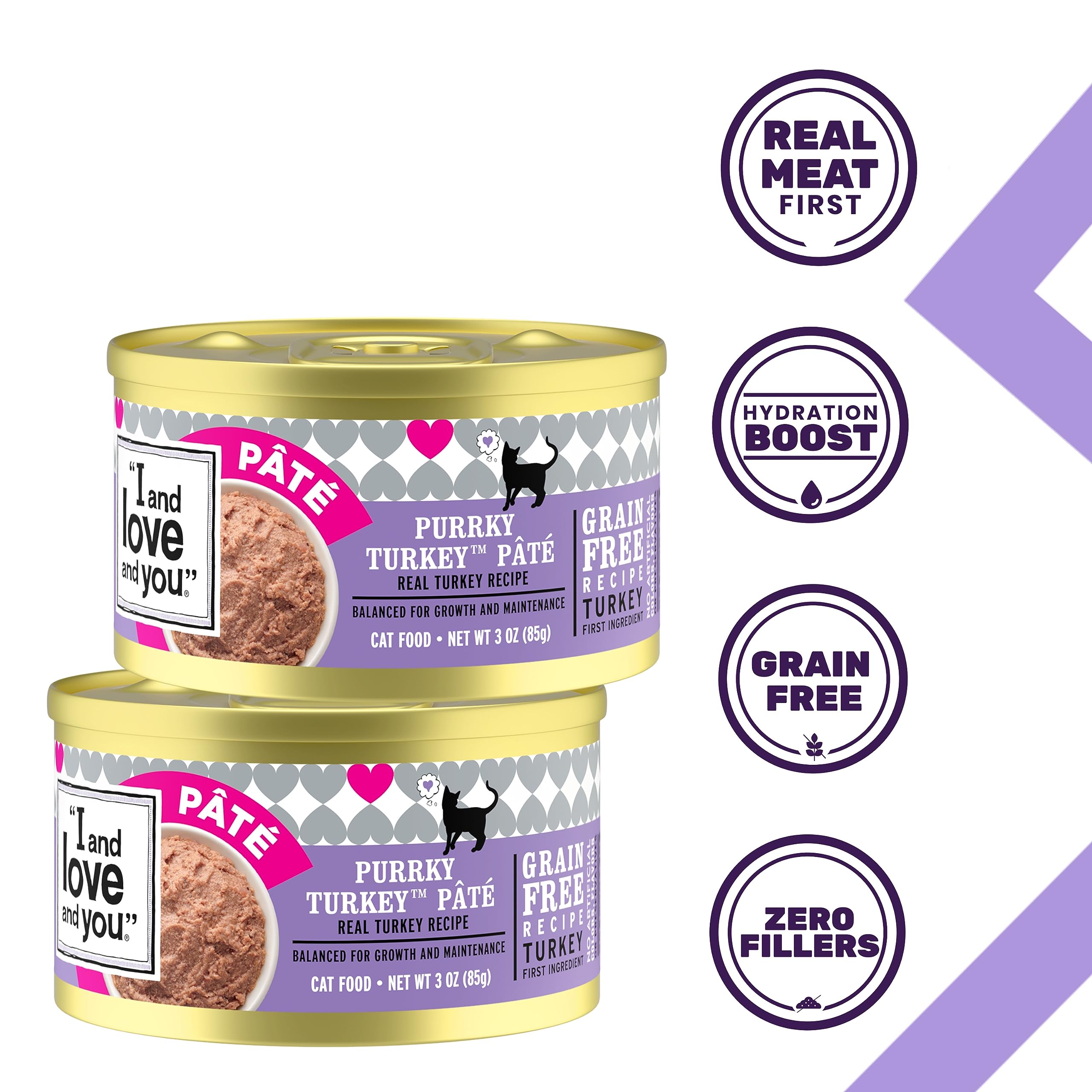 I AND LOVE AND YOU Wet Cat Food - Purrky Turkey Pâté - Turkey Recipe, Grain Free, Filler Free, 5.5oz Pack of 12 Cans