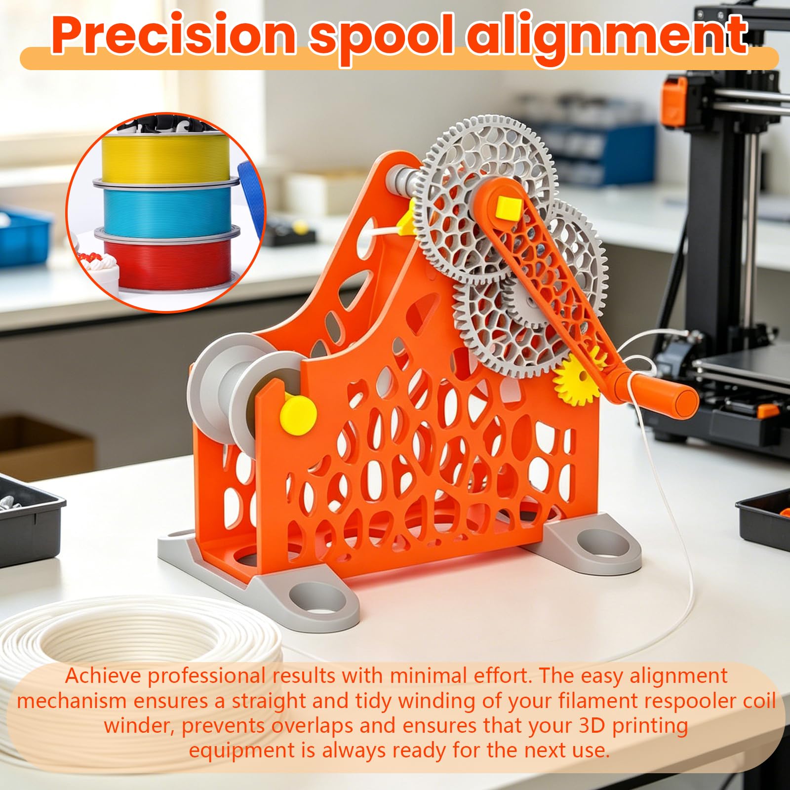Bobinadora De Filamentos 3d, MáQuina Para Bobinar Y Rebobinar Filamentos Para Preparar Y Bobinar Hilos De Coser Y Alambres De Soldadura (Versión con manivela)