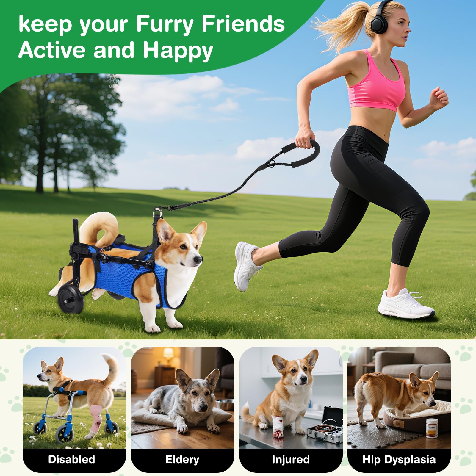 Fauteuil roulant réglable pour petits animaux de compagnie - Support de la jambe arrière pliable avec roues - Taille M - Aide à la mobilité pour pattes arrière paralysées (S)