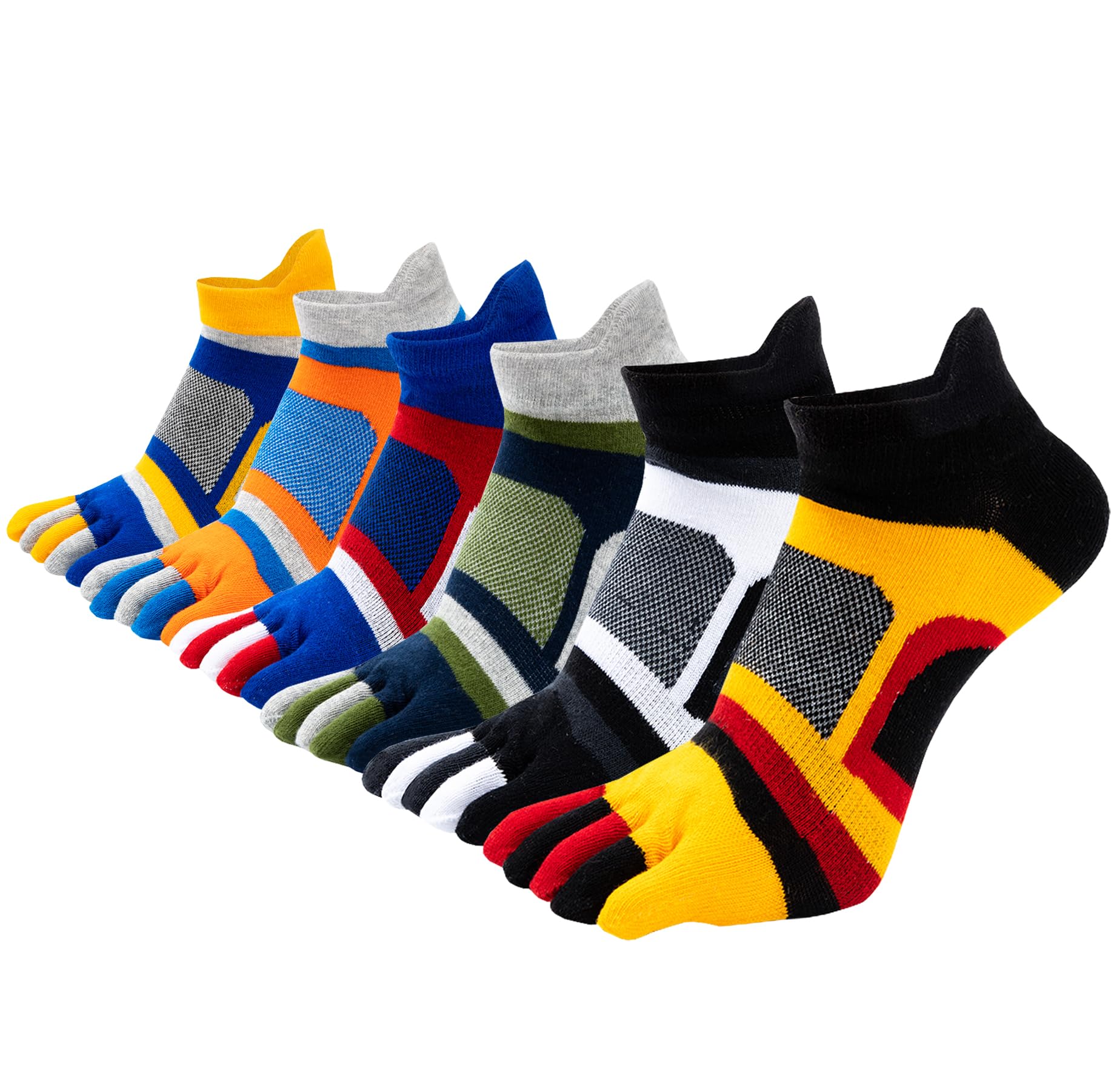 Men Toe Socks No Show Low Cut Athletic Wicking Cotton 5 Finger Split Toe 6 Pack