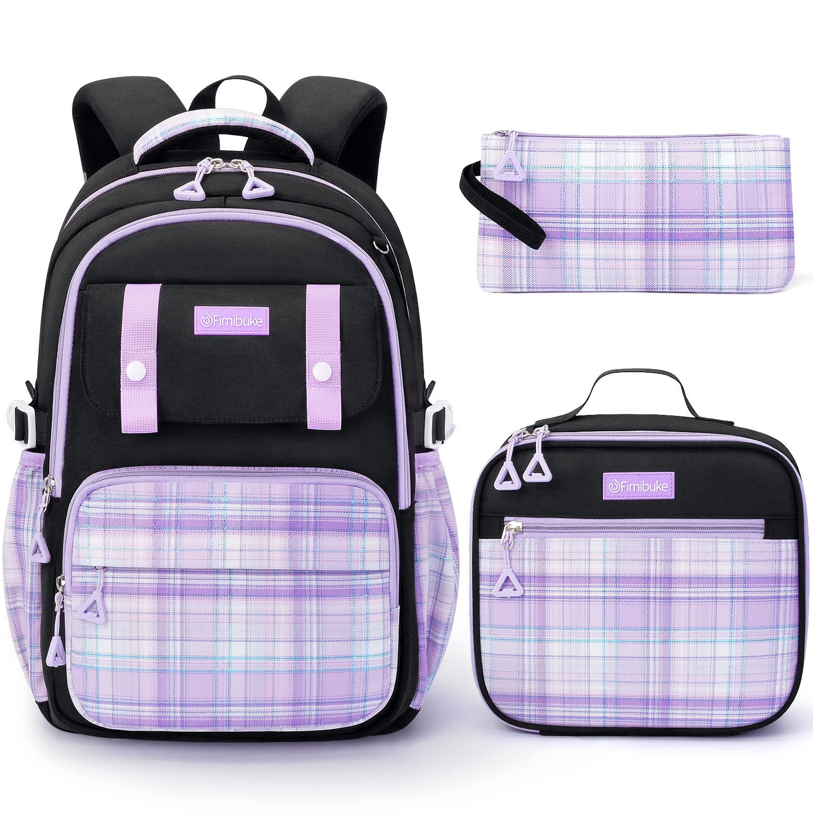 Fimibuke School Backpack for Girls, 3 PCS Waterproof Teen Girls Backpack with Lunch Box, Pencil Pouch Set, Cute Kids Bookbag School Bag for Elementary