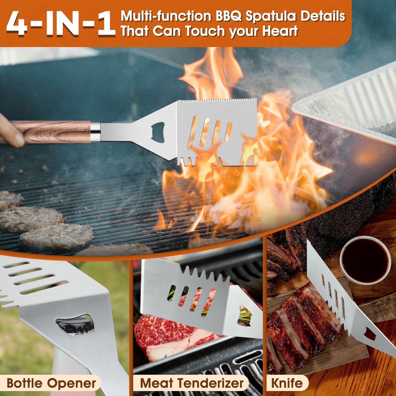 DRAGON RIOT Juego de cubiertos para barbacoa, 29 piezas, juego de barbacoa para hombres, regalo | Juego de accesorios para barbacoa con espátula en maletín de aluminio, cubiertos para barbacoa al aire libre